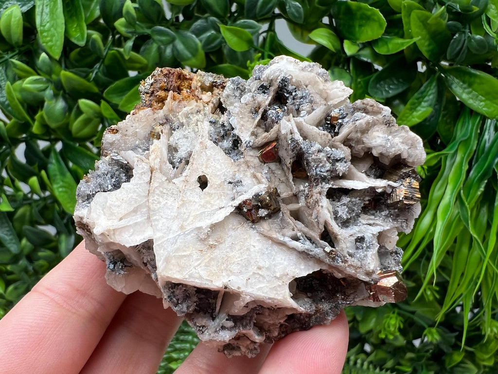 Pyrite on Calcite Mineral Specimen: Madan Bulgaria, Iron Oxide Home Decor Stone