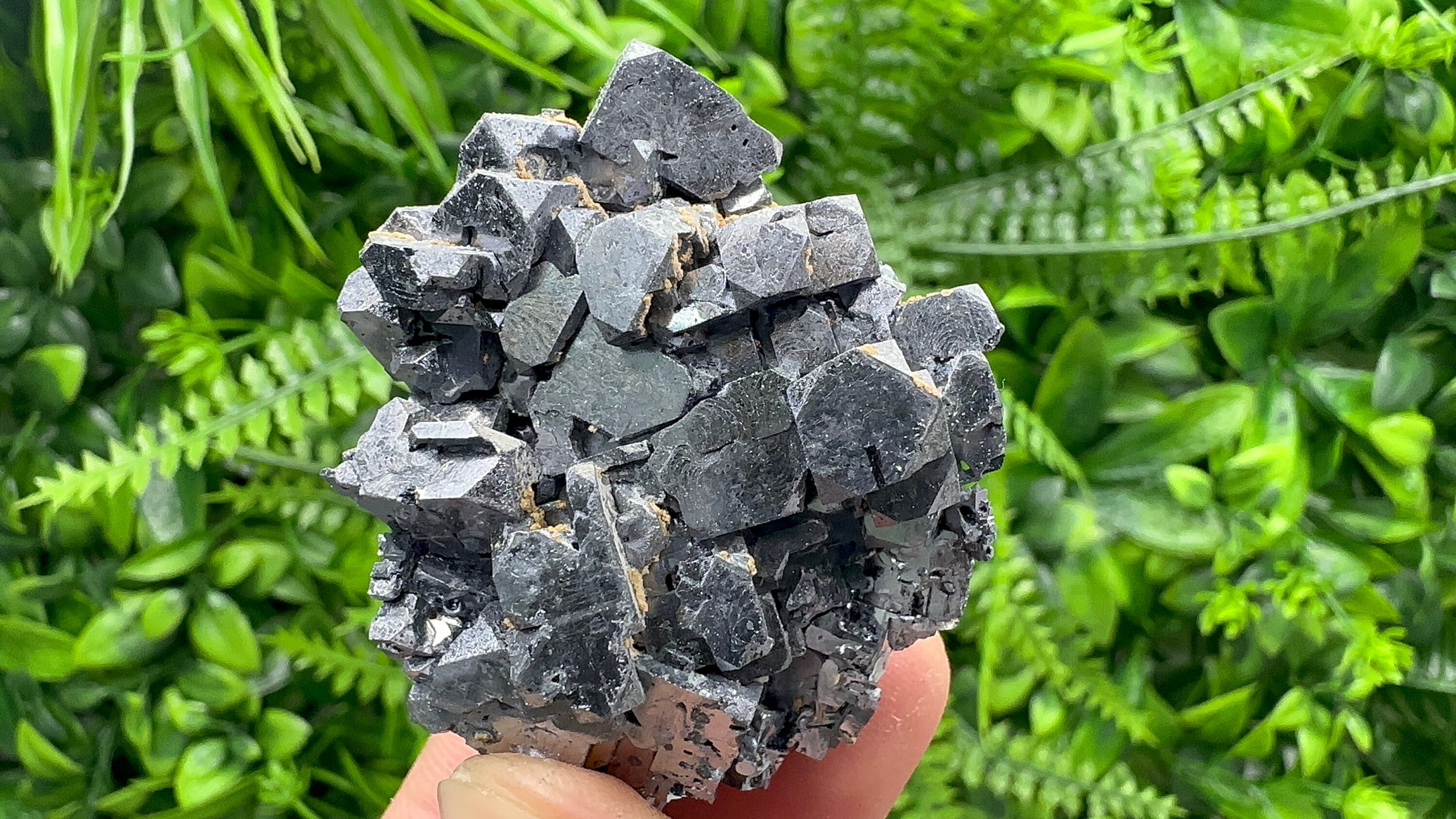 Shiny Galena Cluster with Siderite and Quartz, Bulgaria Mineral Specimen