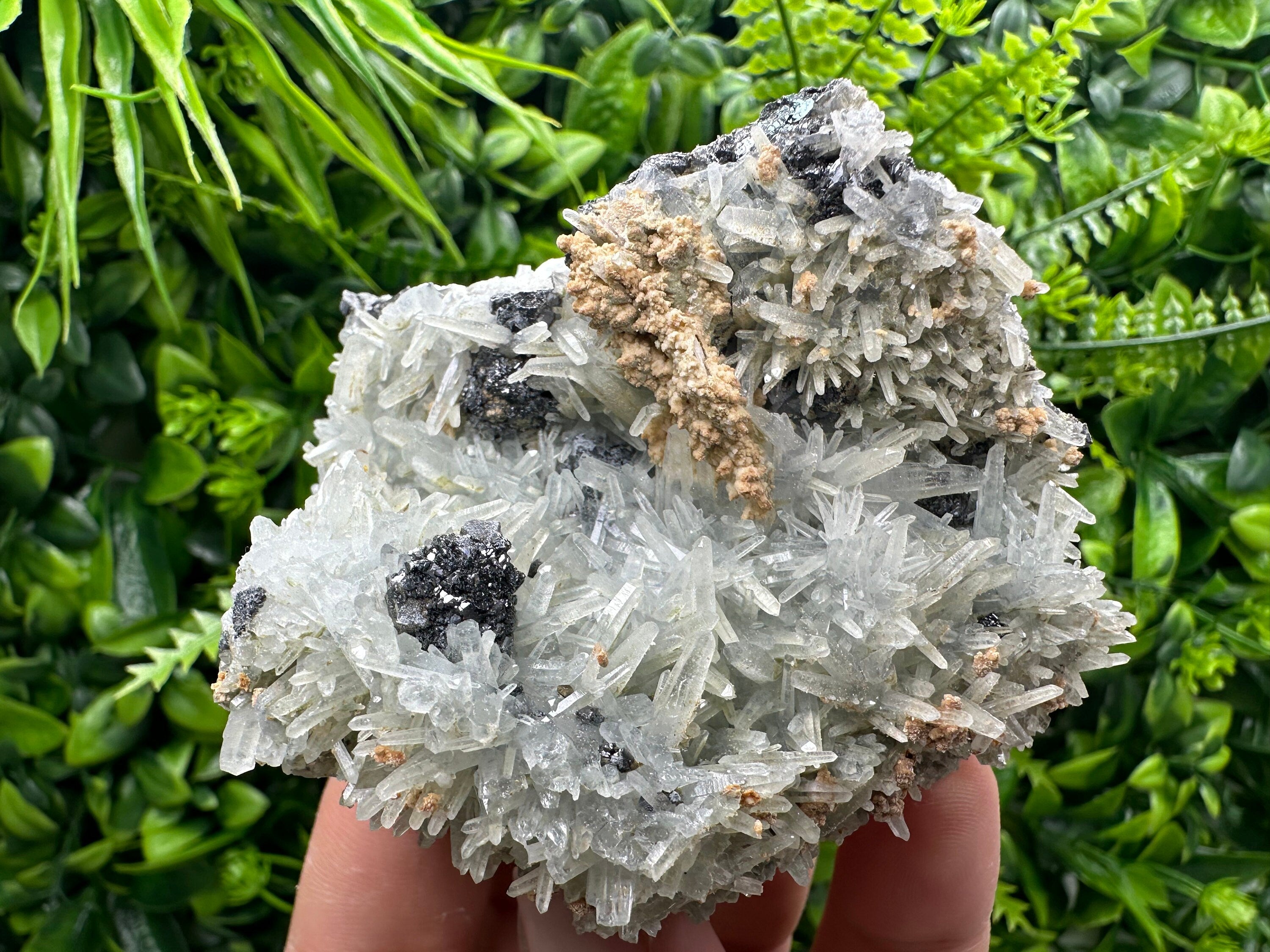 Sphalerite on Green Quartz, Bulgaria Mineral Specimen, Home Decor Stone
