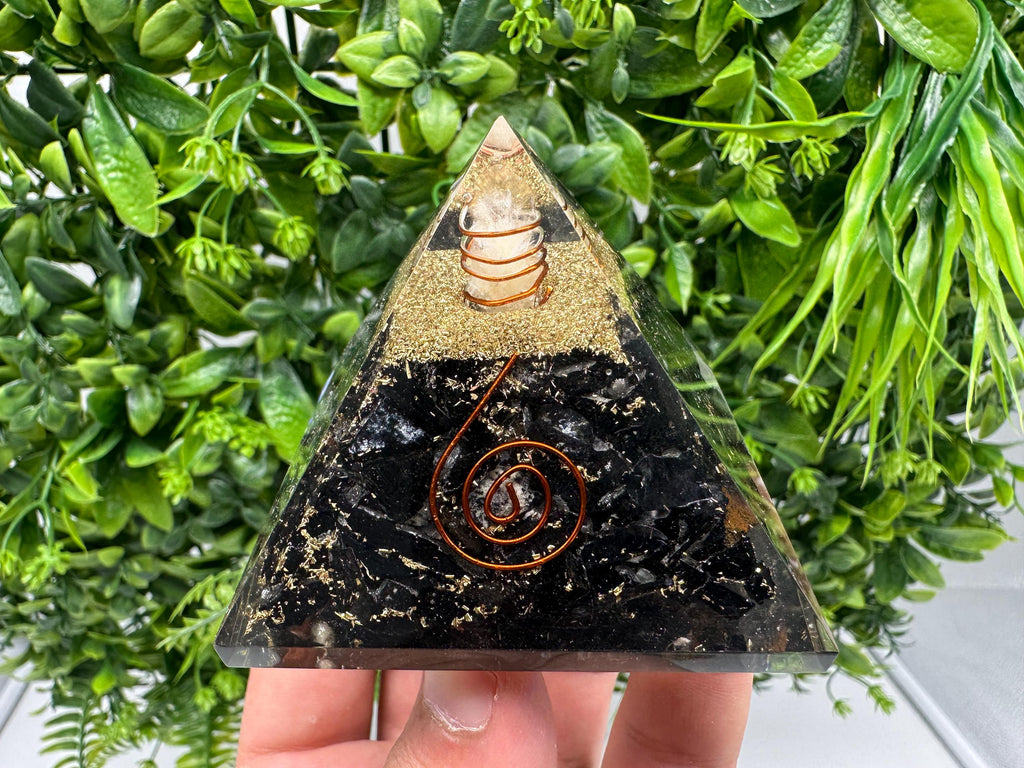 Black Tourmaline Orgonite Pyramid: Handmade Healing Energy Chakra Protection