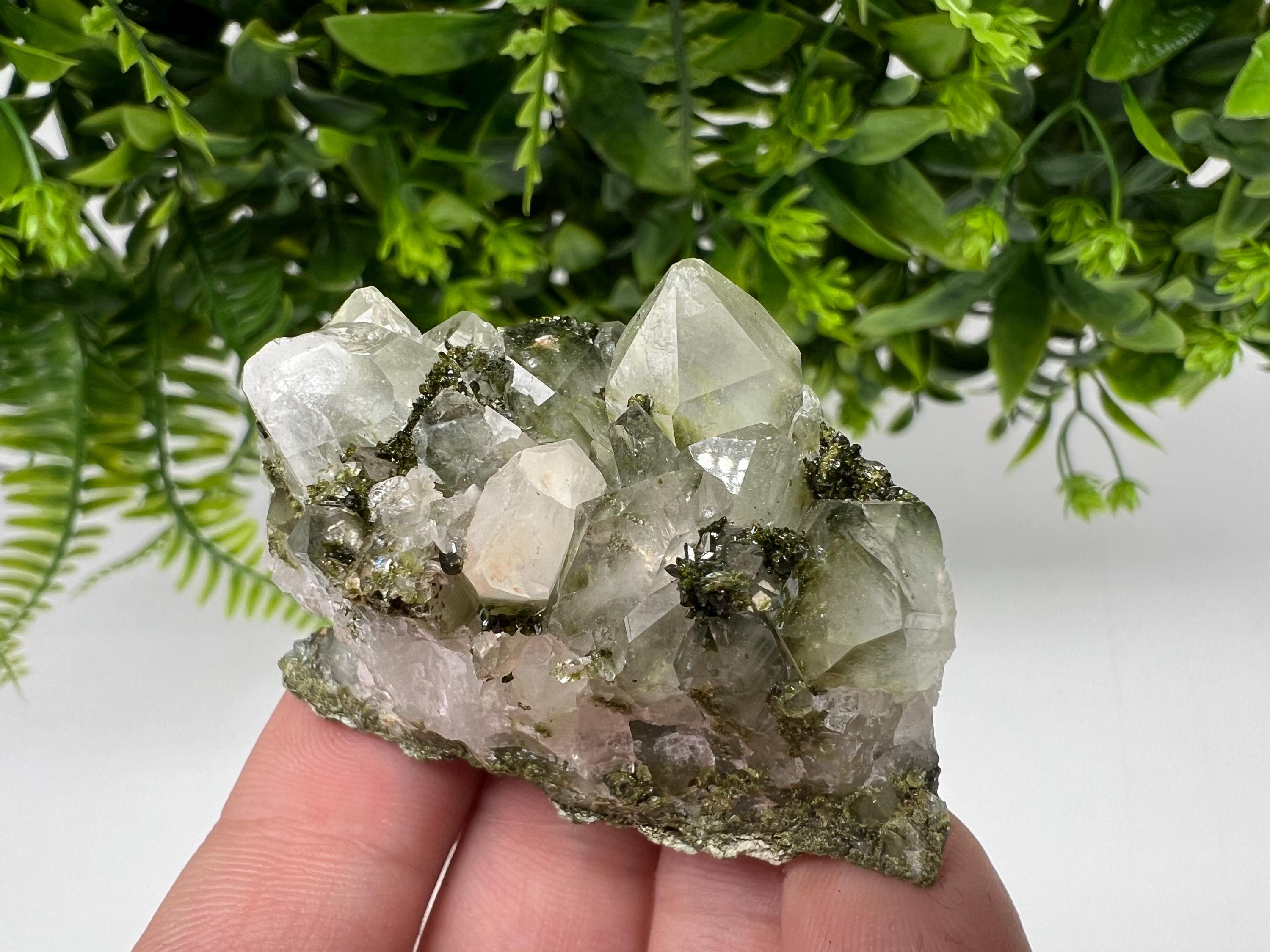 Green Epidote with Quartz Crystals - Extremely Sparkly with Rainbows,souvenirs collection stone,gift,decor, Eastern Anatolian, Turkey