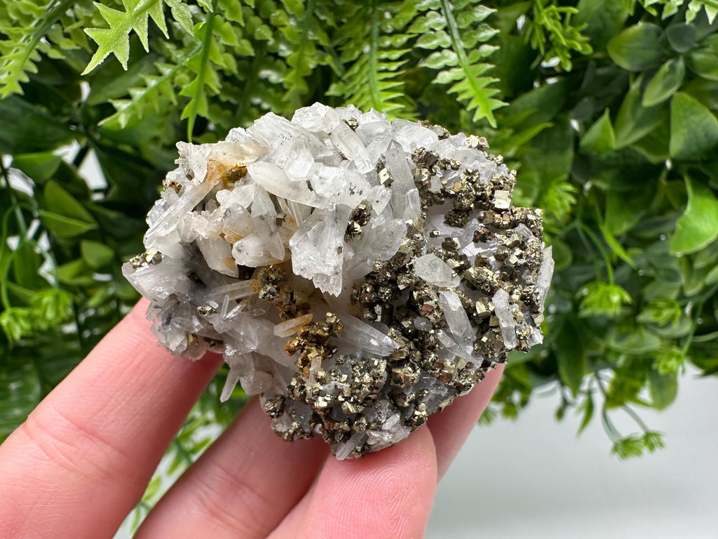Pyrite on Quartz, Calcite Mineral Specimen, Borieva Mine, Bulgaria