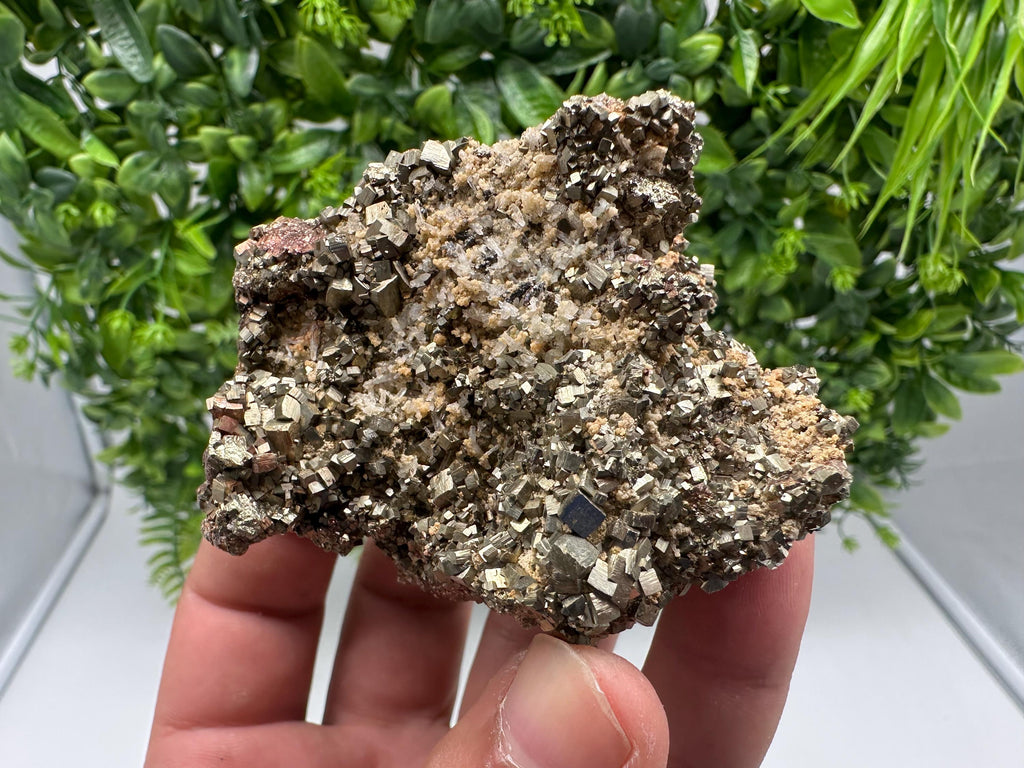 Rainbow Pyrite with Calcite, Natural Crystal Mineral Specimen, Borieva Bulgaria