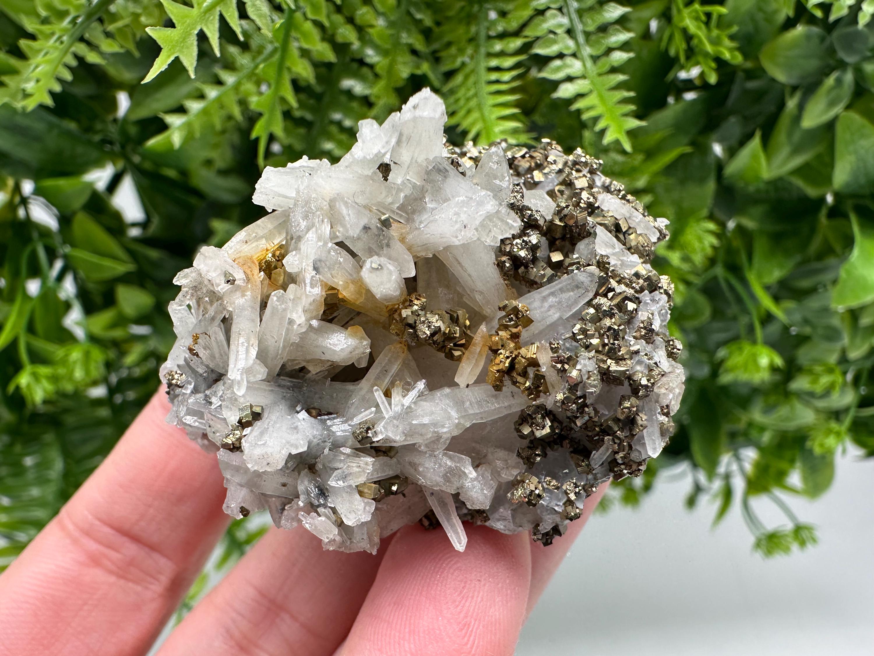Pyrite on Quartz, Calcite Mineral Specimen, Borieva Mine, Bulgaria