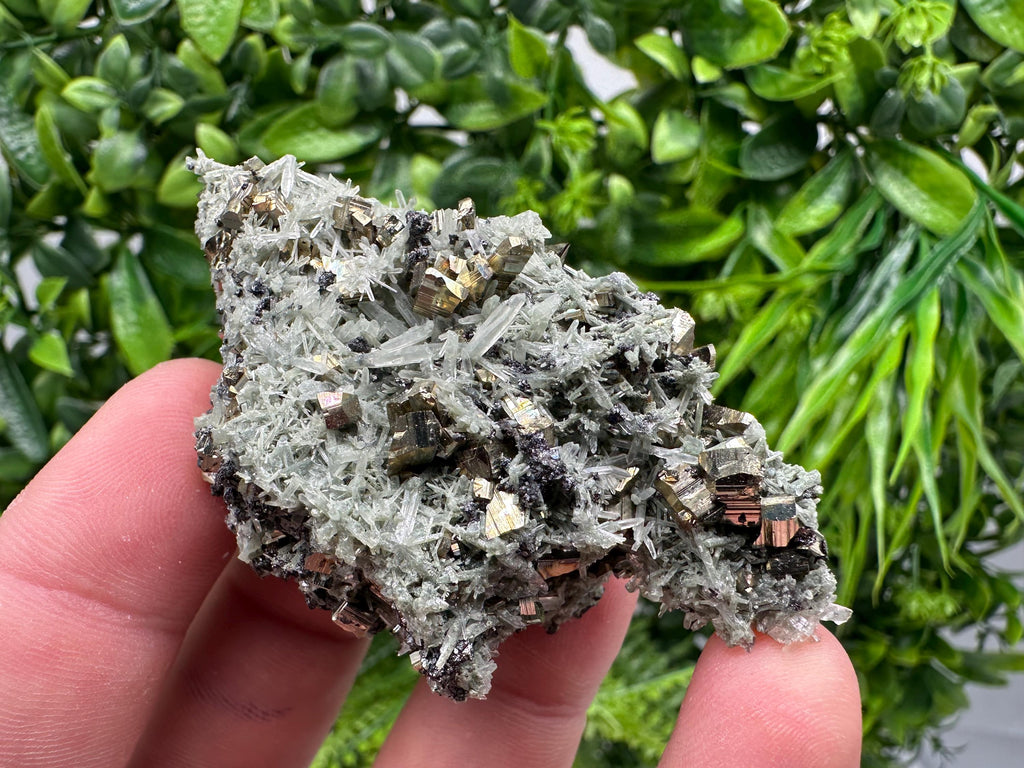 Pyrite on Green Quartz Mineral Specimen, Borieva Mine, Bulgaria