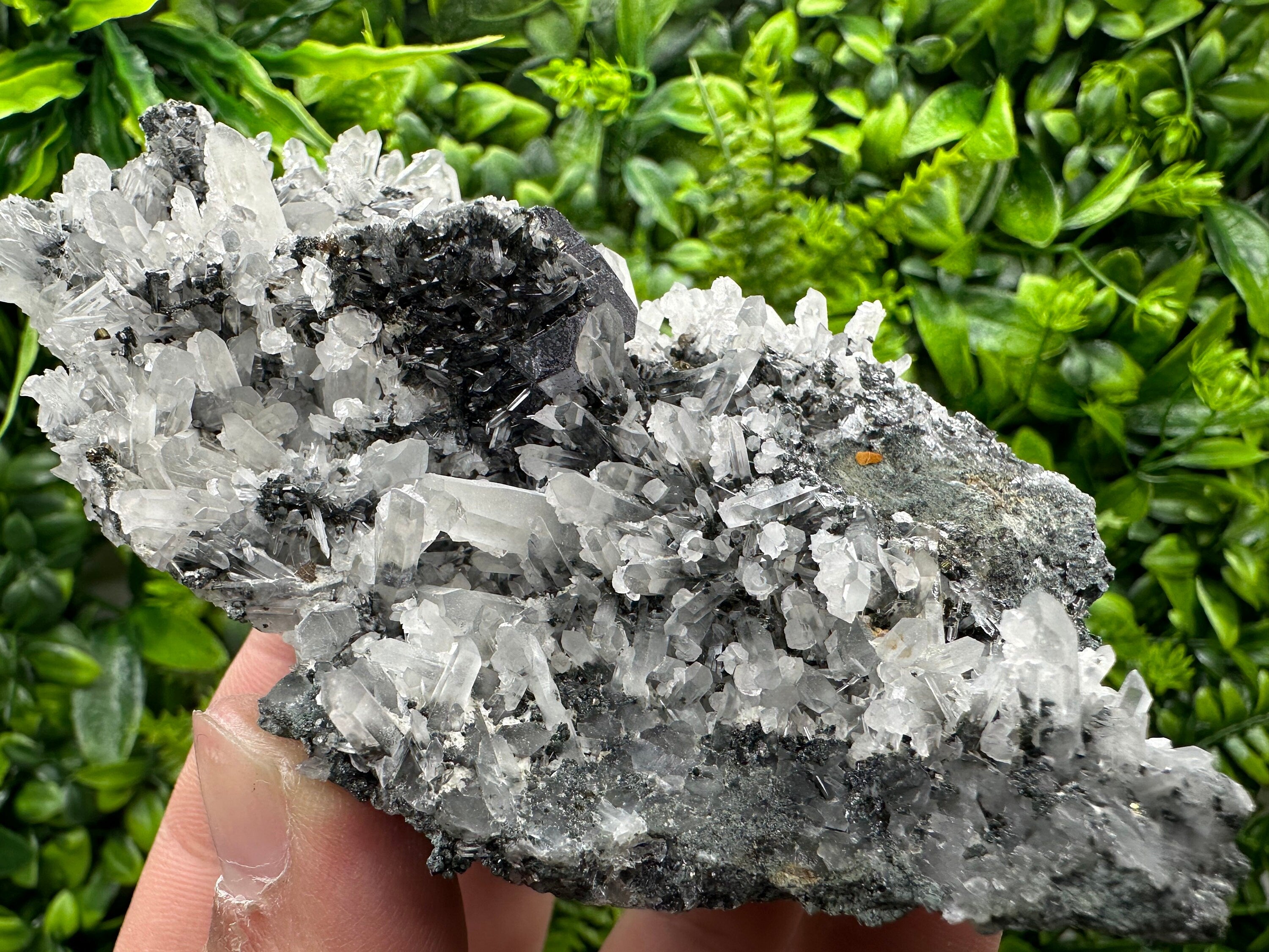 Galena on Quartz Specimen with Calcite, Madan Bulgaria