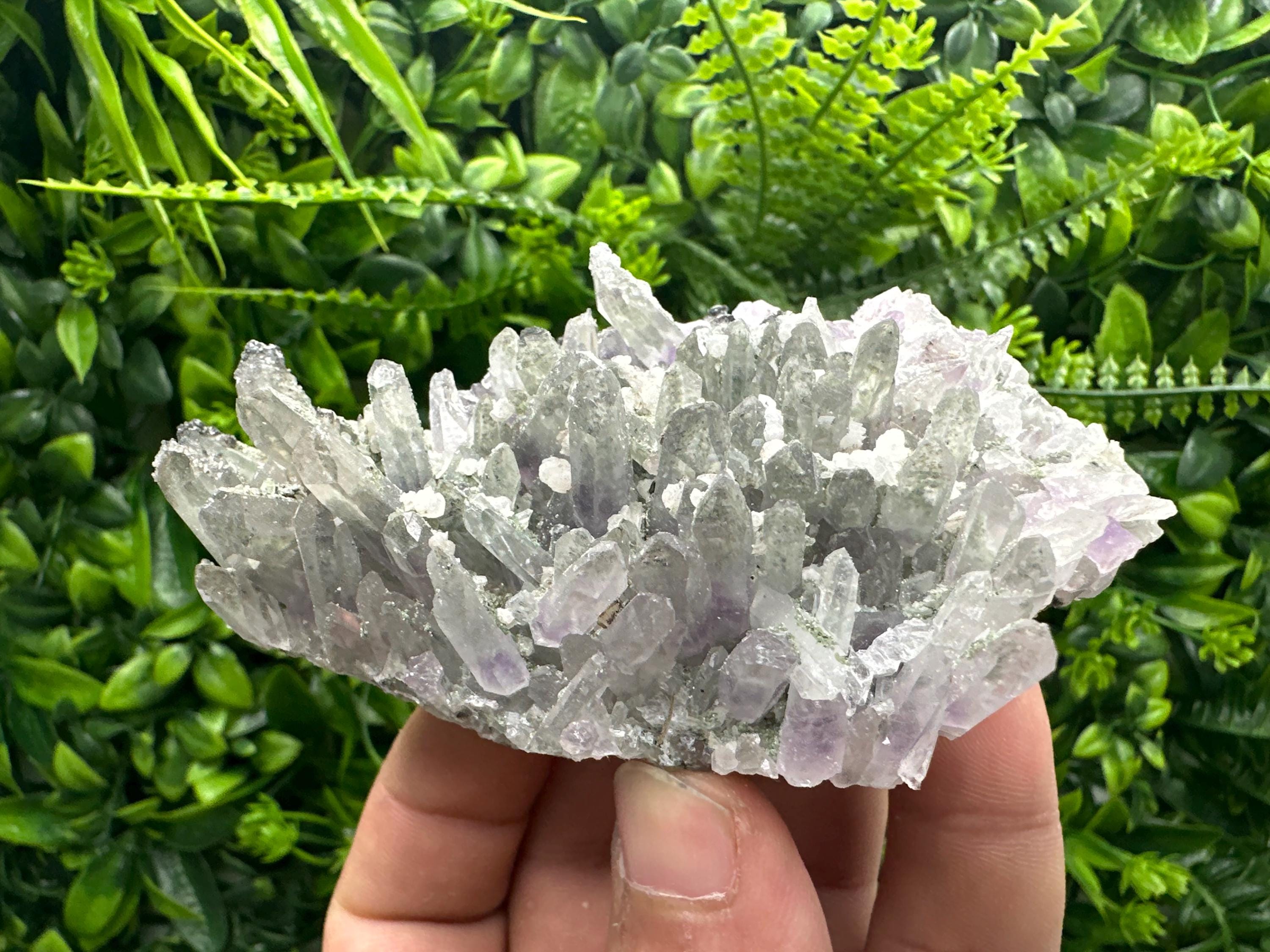 Amethyst Quartz Crystal Cluster with Calcite, Chlorite Inclusions