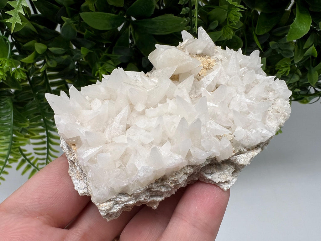 Calcite on Green Quartz: Djurcovo Mine, Bulgaria Healing Crystal