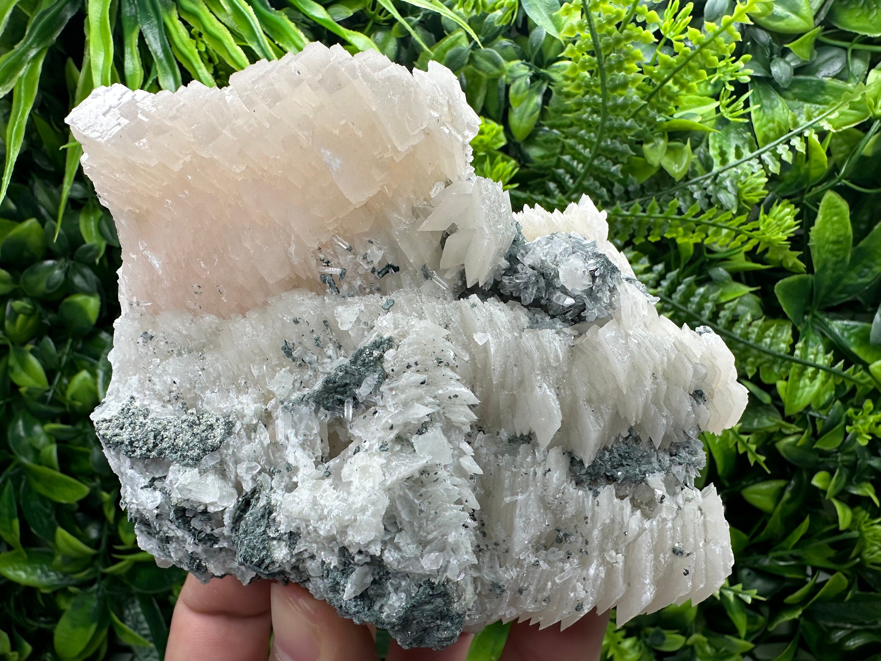 Calcite on Quartz Crystal: Borieva Mine, Bulgaria