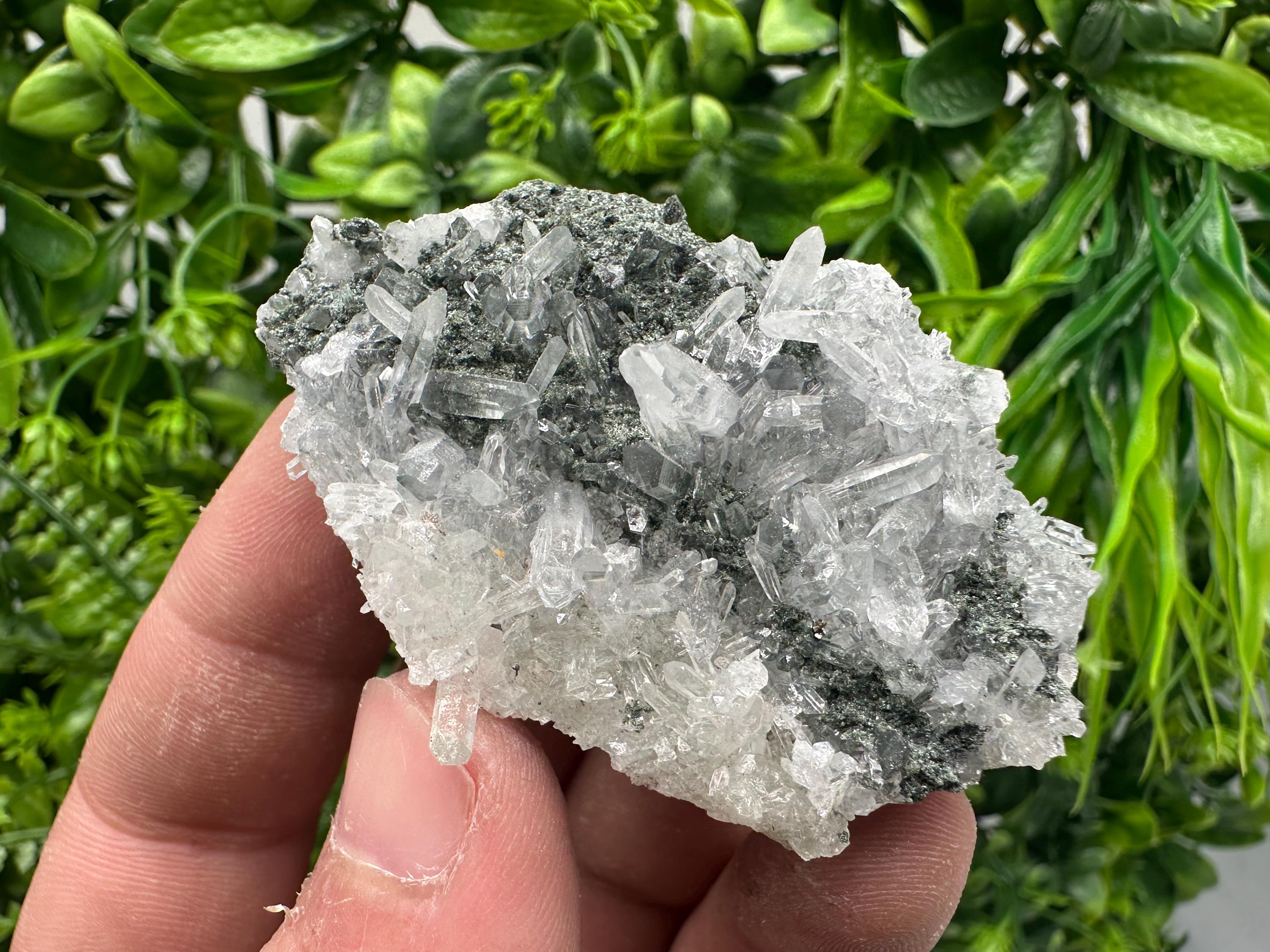 Transparent Quartz on Chlorite Matrix, Borieva Mine Mineral Specimen
