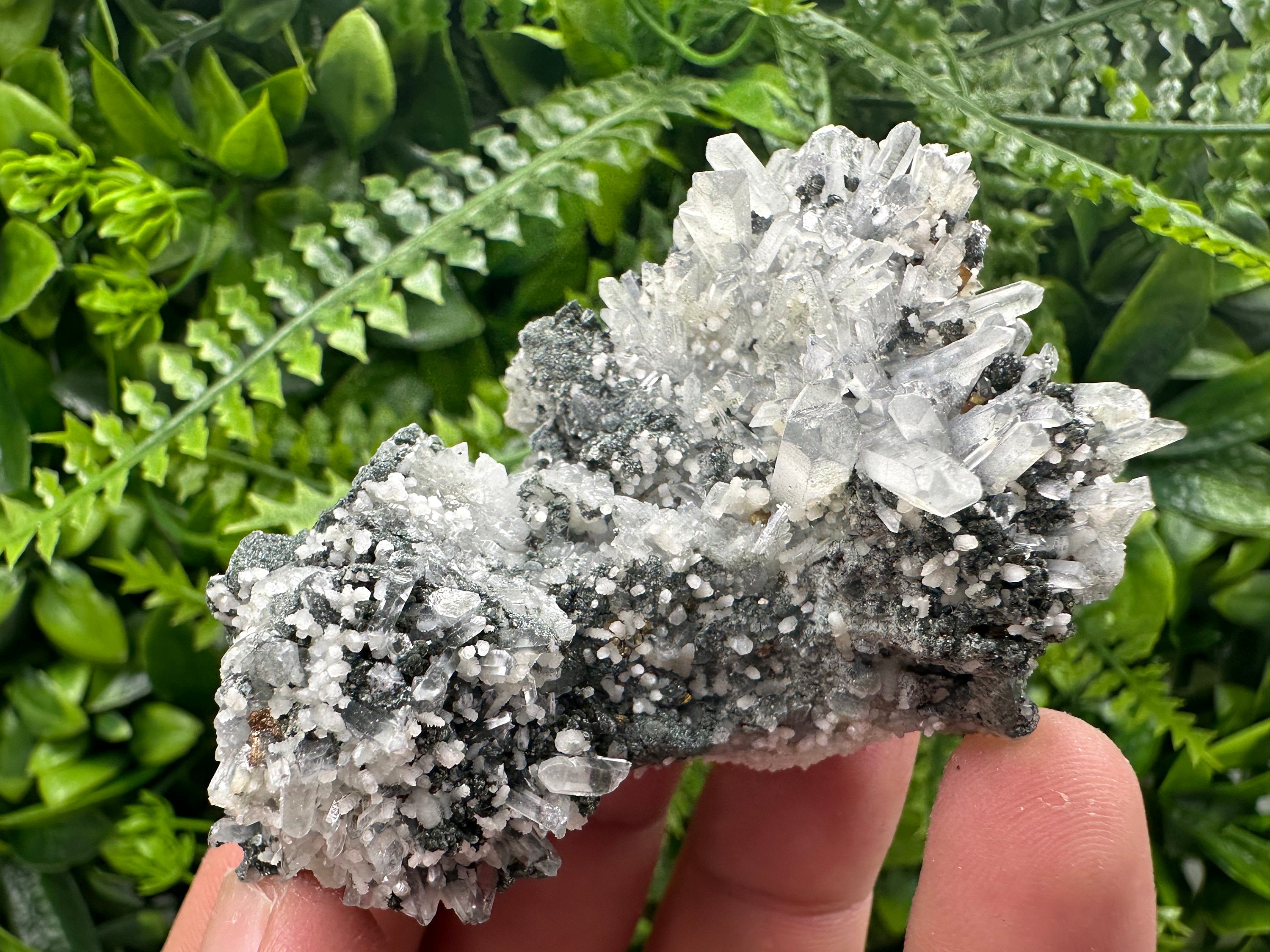 Quartz with Calcite and Chlorite: Borieva Mine Crystal Souvenir