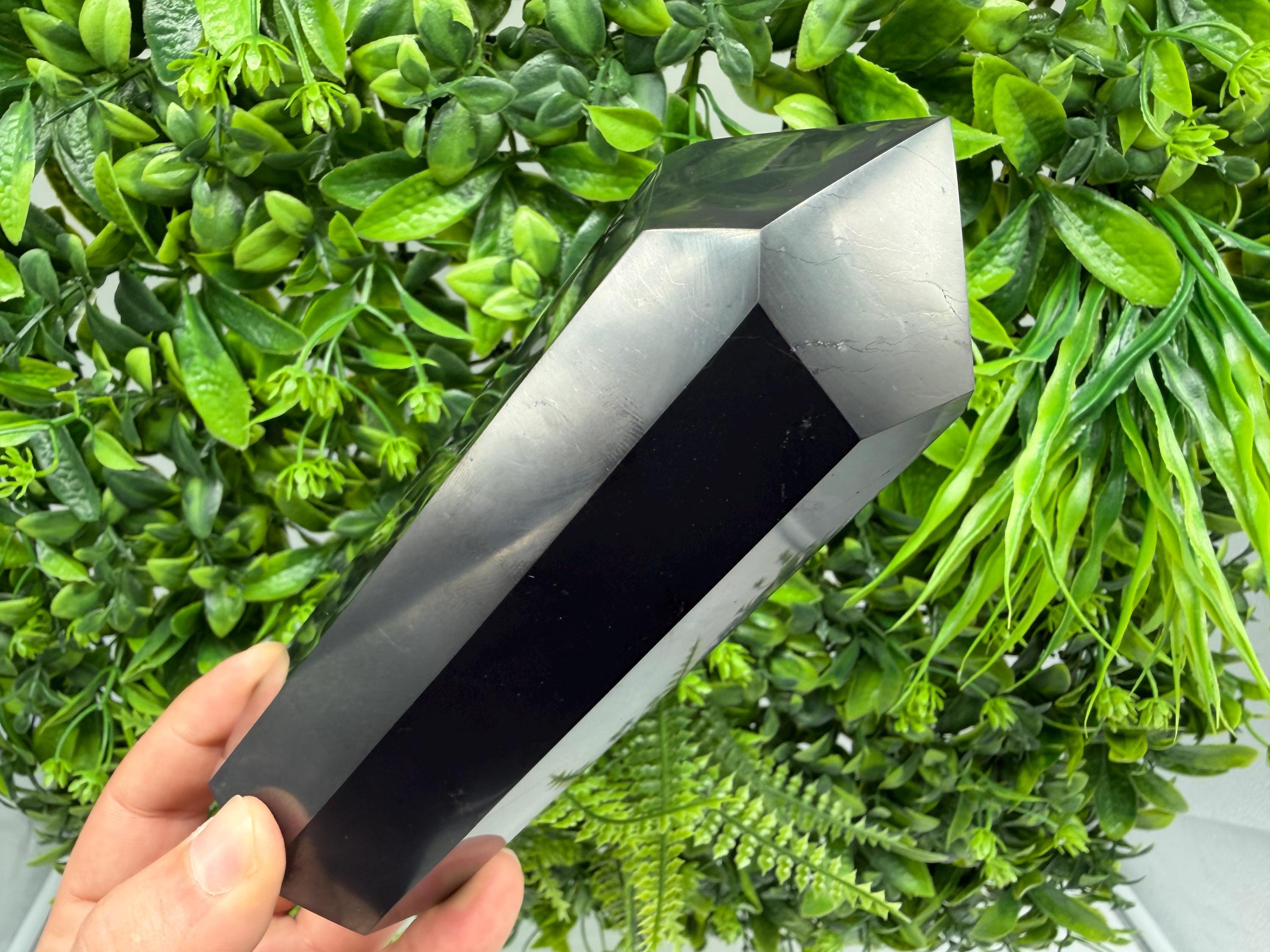 Shungite Tower,free form Shungite point EMF Neutralizer Stone, Crystal Decor, 15cm