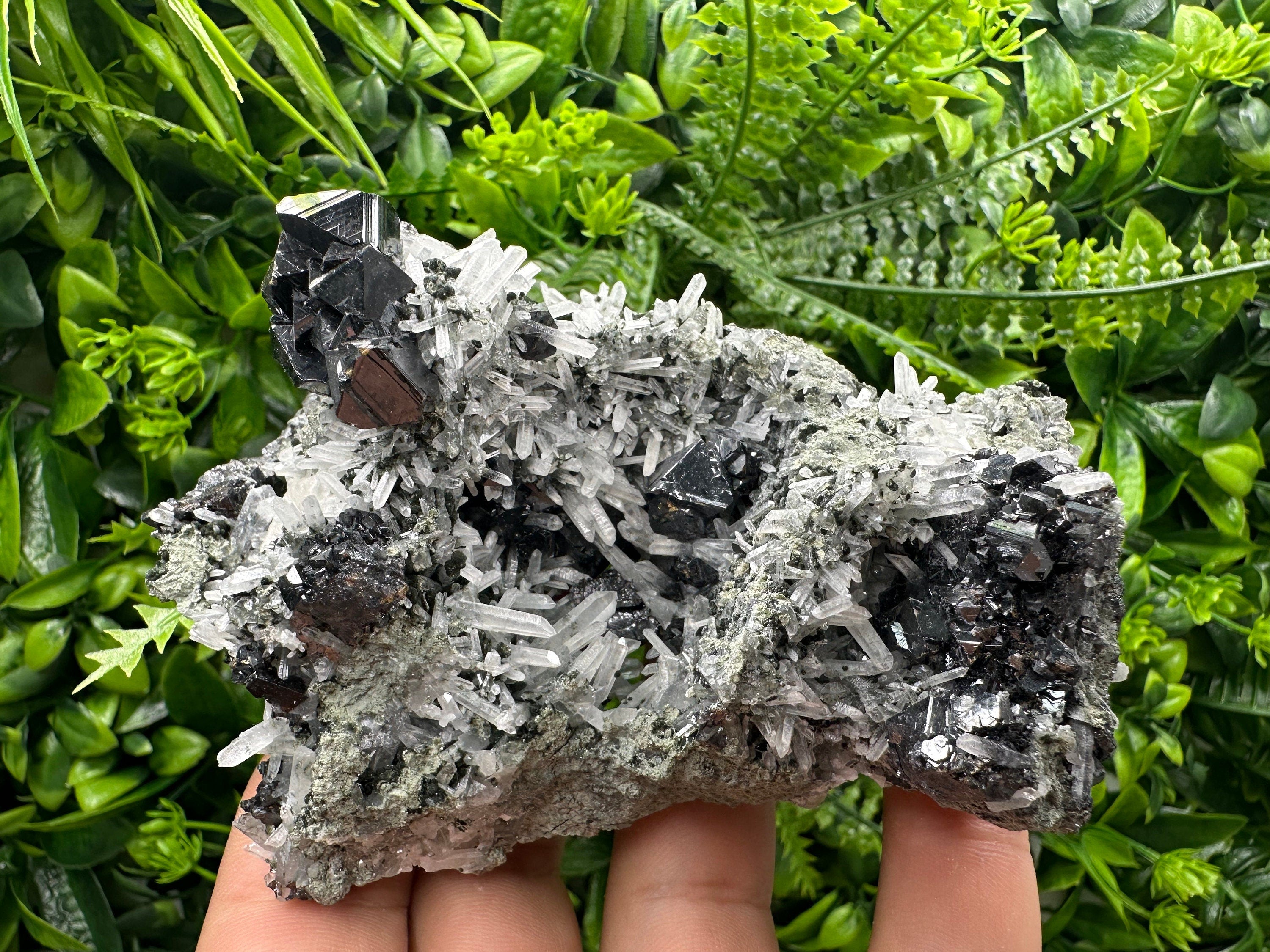 Sphalerite on Quartz Cluster: Borieva Mine, Bulgaria
