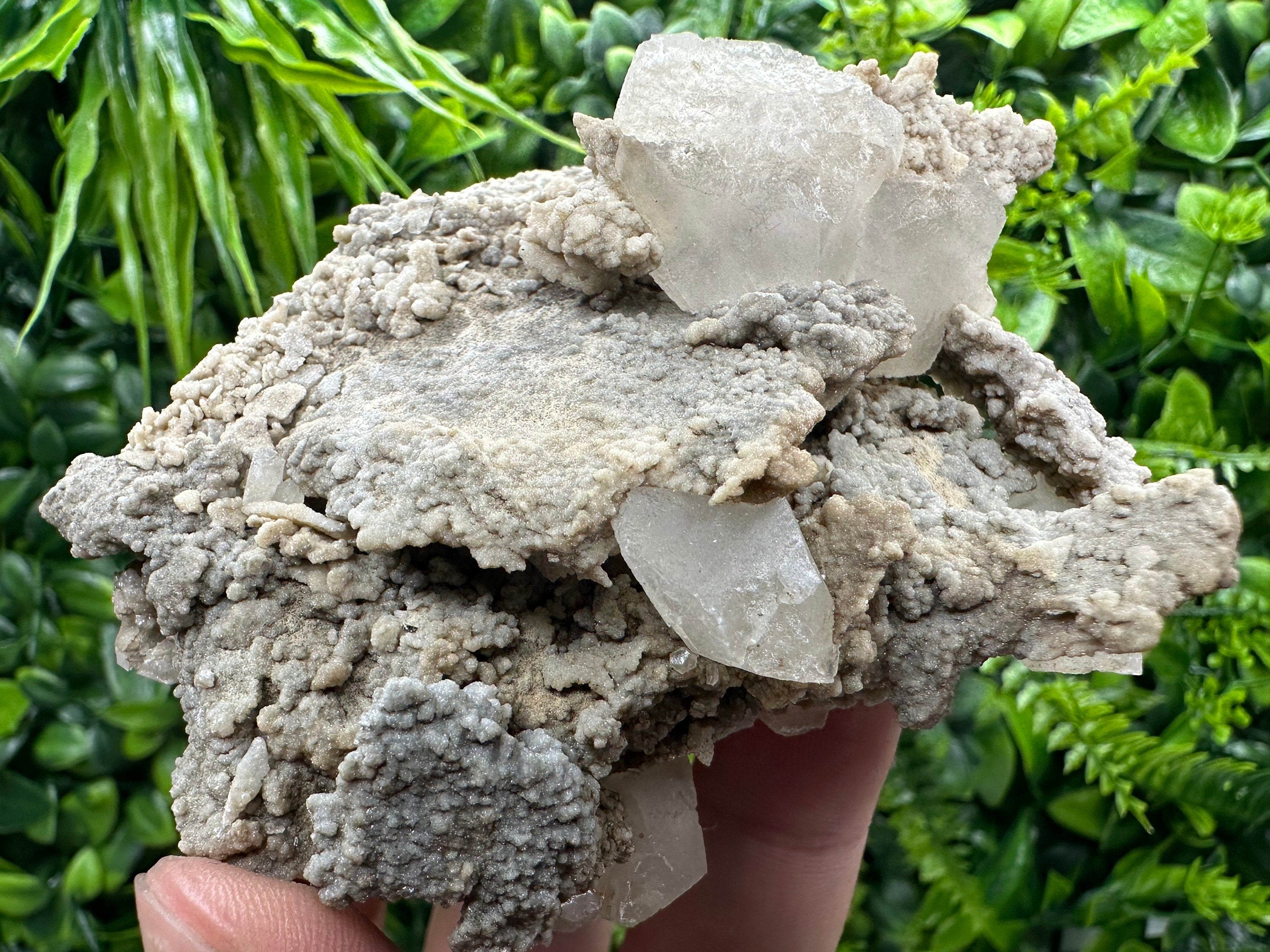 White Calcite on Matrix, Madan Bulgaria Mineral Specimen