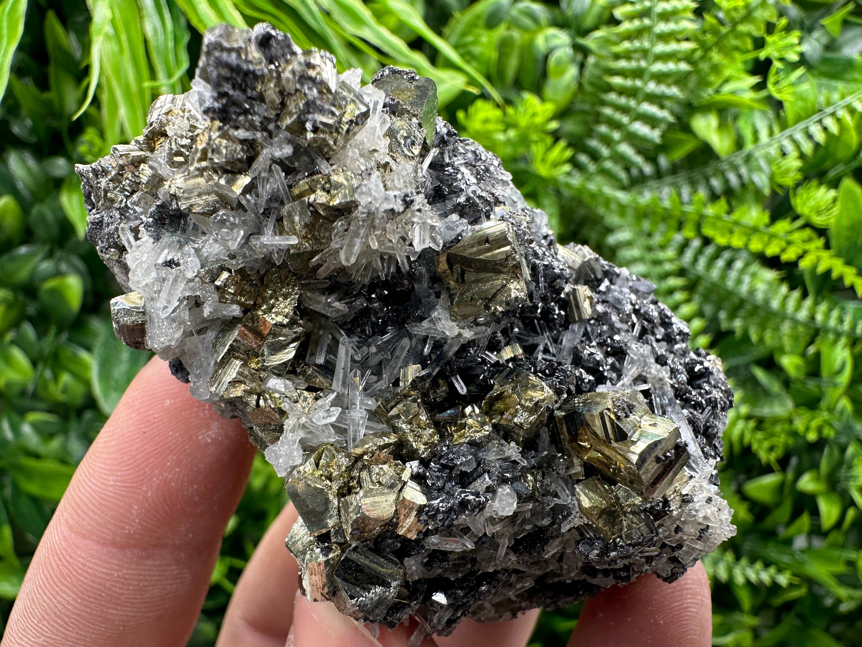 Rainbow Pyrite, Sphalerite and Quartz Mineral Specimen, Borieva Mine