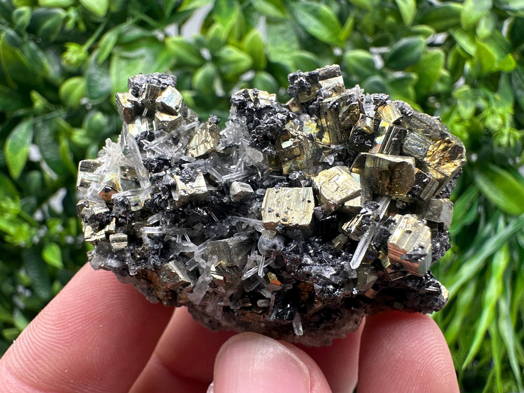Wonderful Rainbow pyrite,Sphalerite on needles Quartz,natural minerals souvenir crystal gift collection stone,home decor Borieva Bulgaria