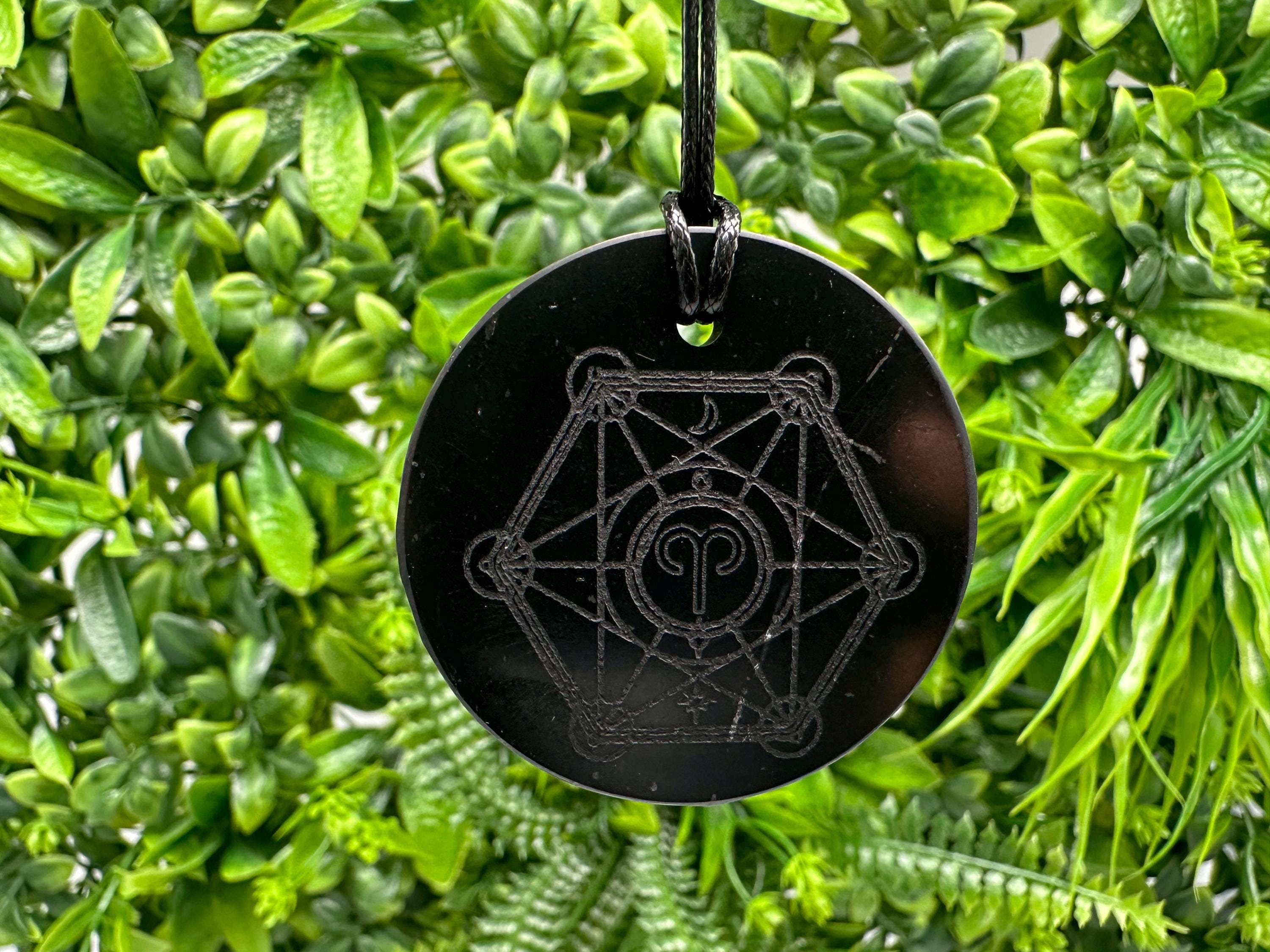 Shungite Aries Zodiac Pendant Necklace: EMF Protection Healing Stone
