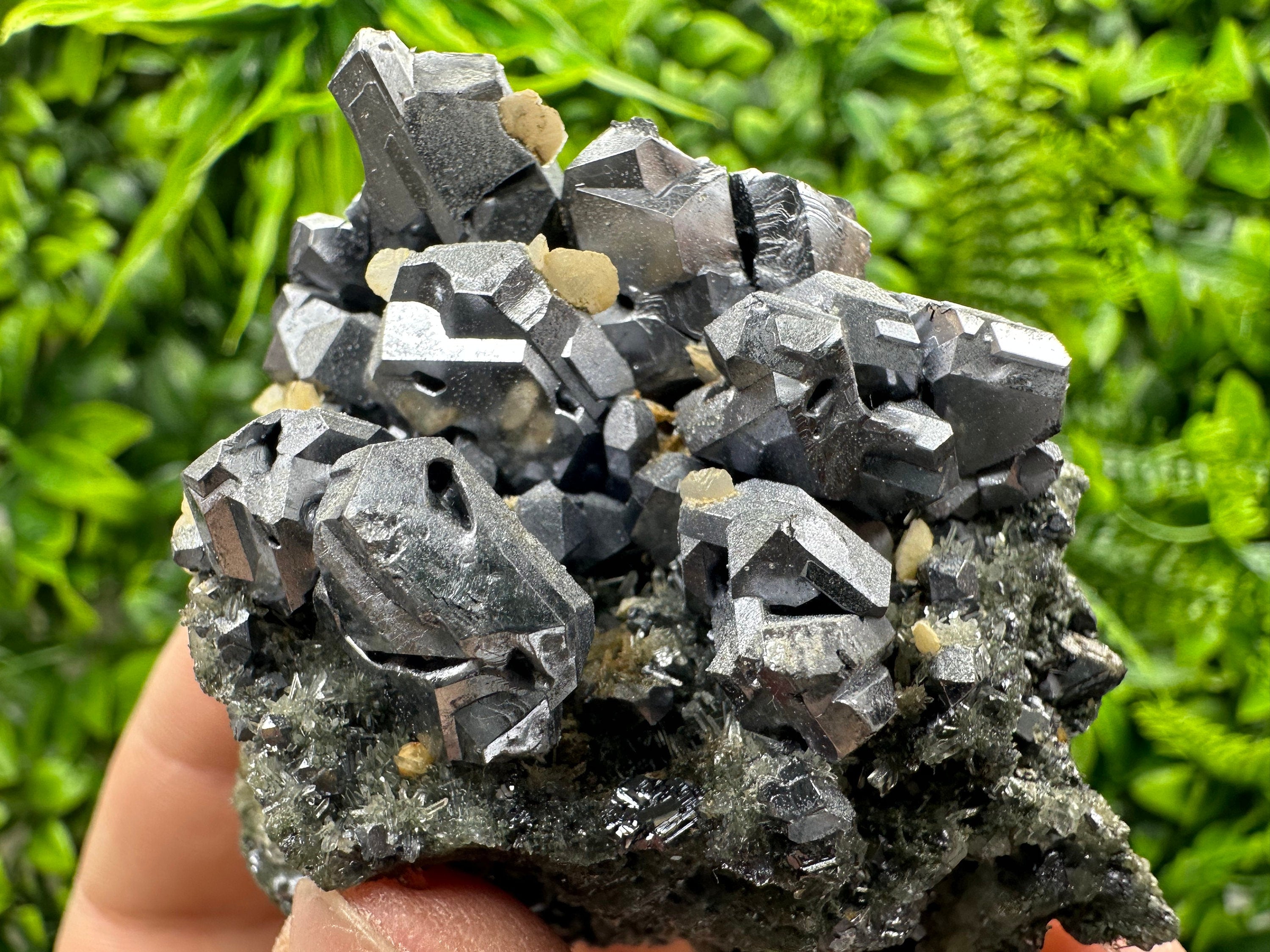 Galena with Calcite on Needle Quartz, Borieva Mine Mineral Specimen