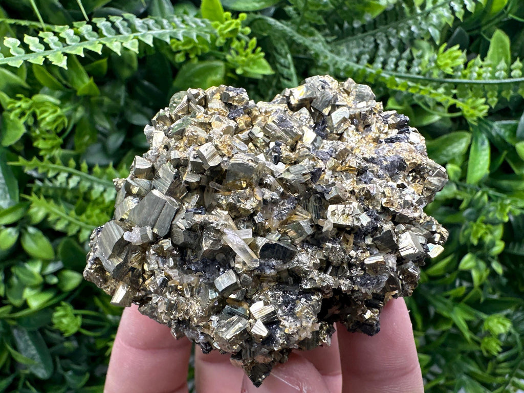 Rainbow Pyrite Cluster on Sphalerite Quartz, Borieva Mine Mineral Specimen