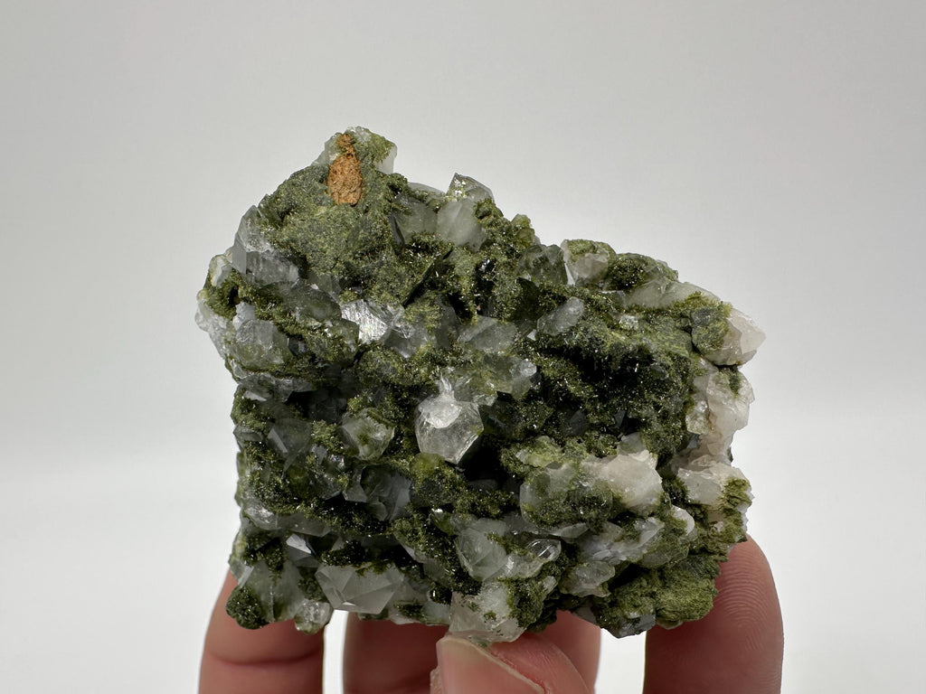 Rare Green Epidote with Quartz Crystals: Sparkly Rainbow Stone Decor
