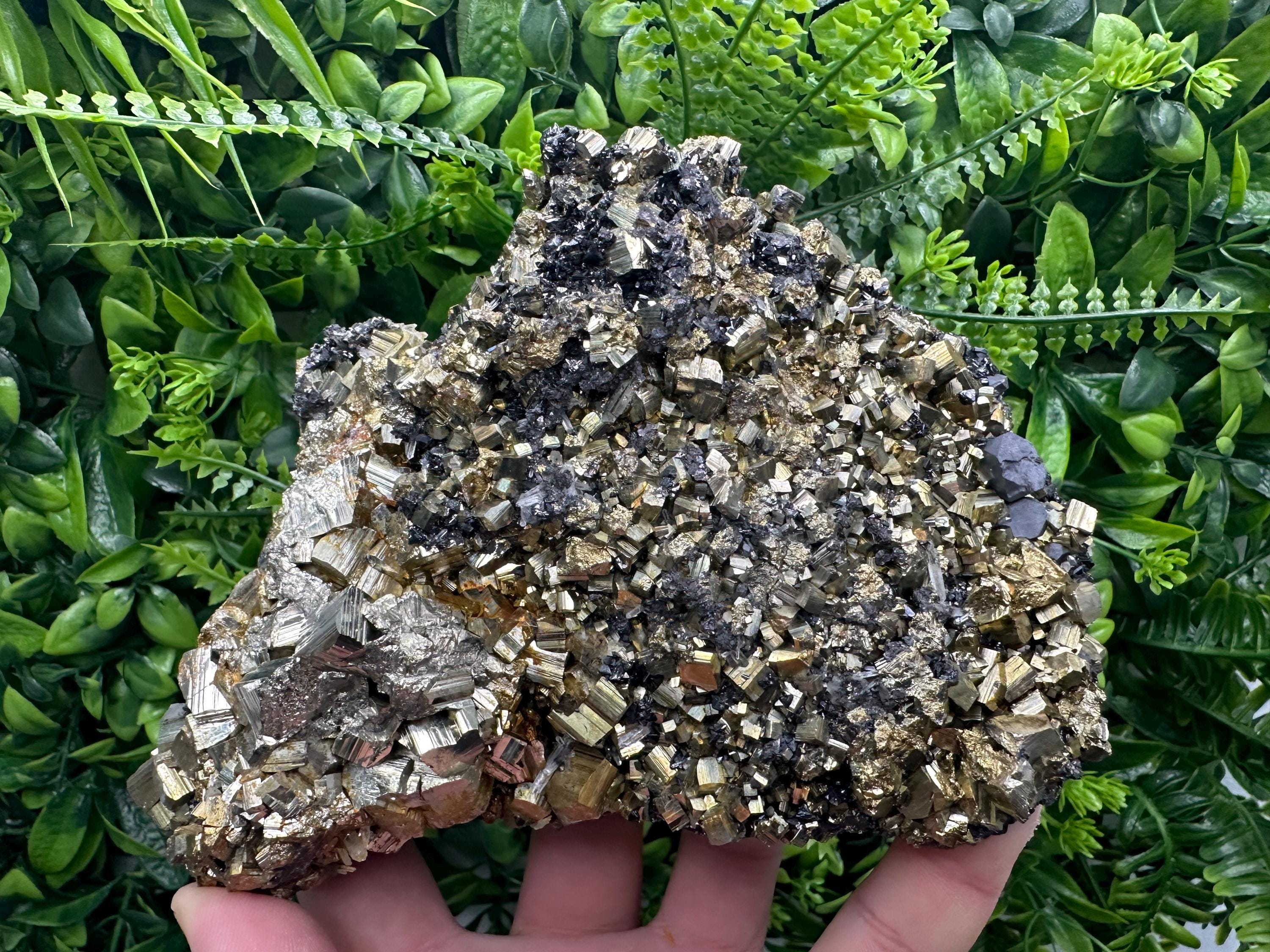 Rainbow Pyrite Cluster on Sphalerite, Borieva Mine Mineral Specimen