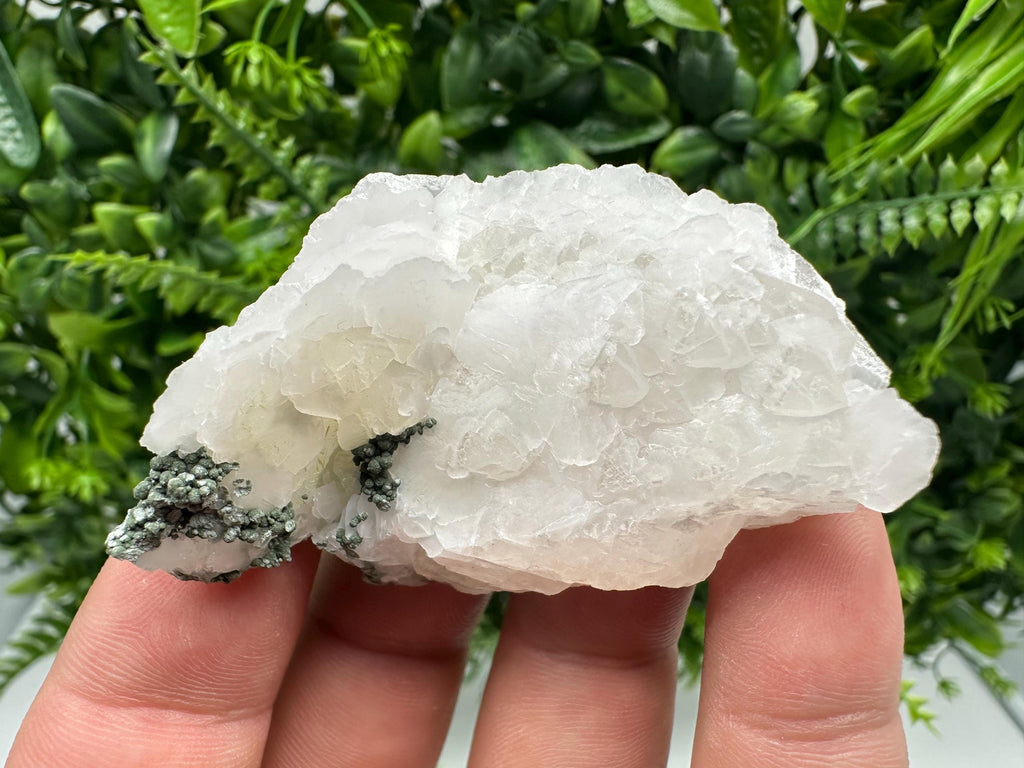 Calcite on Green Quartz: Djurcovo Mine, Bulgaria Crystal