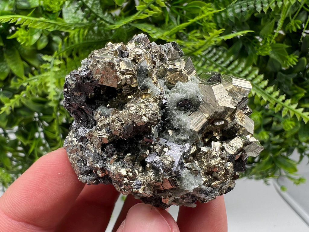 Pyrite on Quartz with Sphalerite: Borieva Mine Crystal Decor