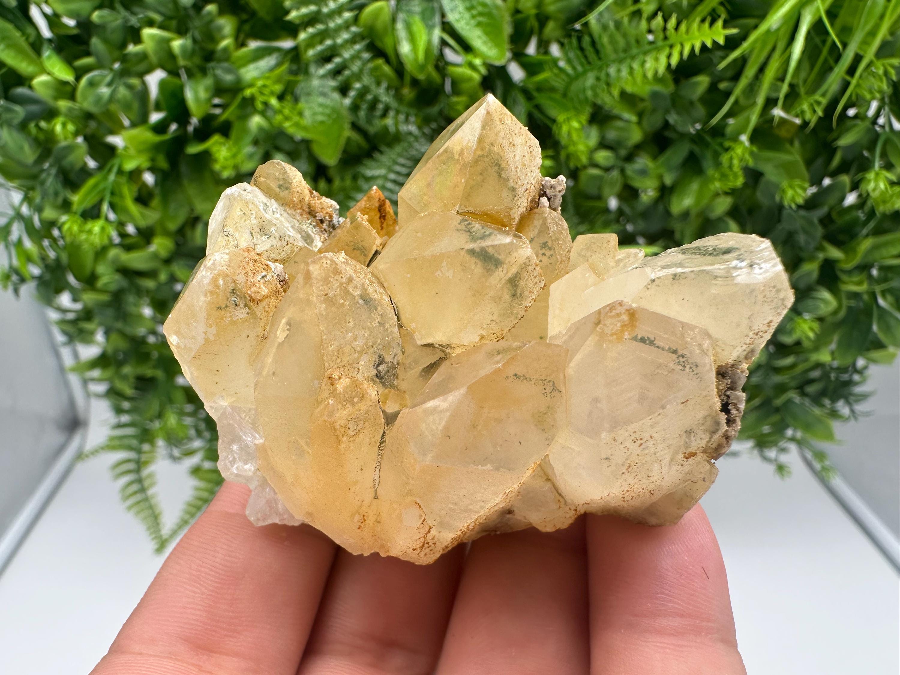 Rainbow Quartz whit Chlorite,Iron oxide inclusion from Djurcovo mine,Madan,Bulgaria,natural,collection mineral specimen,yellow Quartz,clust