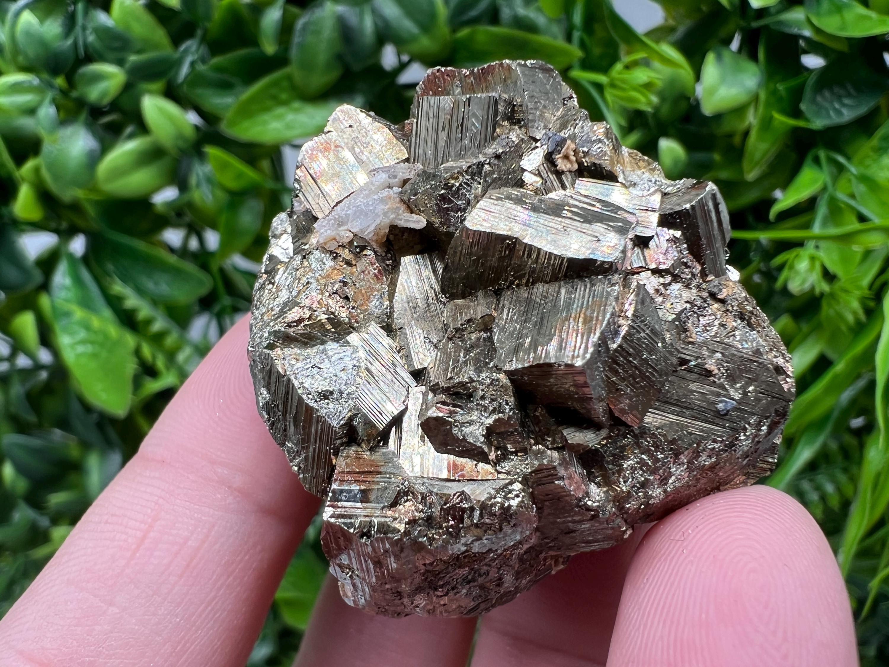Rainbow Pyrite with Calcite, Borieva Bulgaria Crystal, Rare Mineral Decor