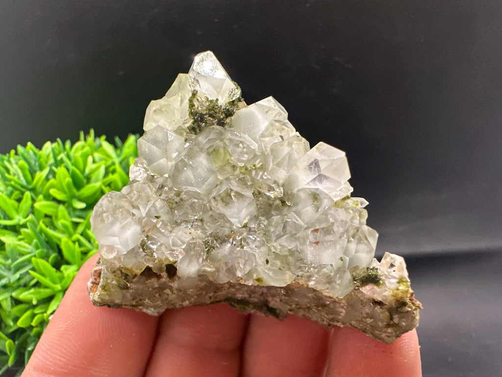 Rare Green Epidote with Quartz Crystals: Sparkly Rainbow Mineral Decor