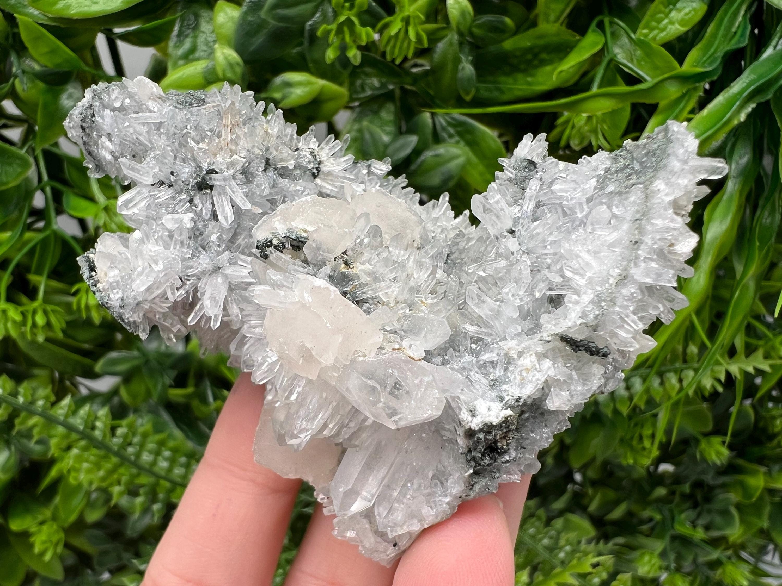 Calcite on Quartz Crystal: Borieva Mine, Bulgaria