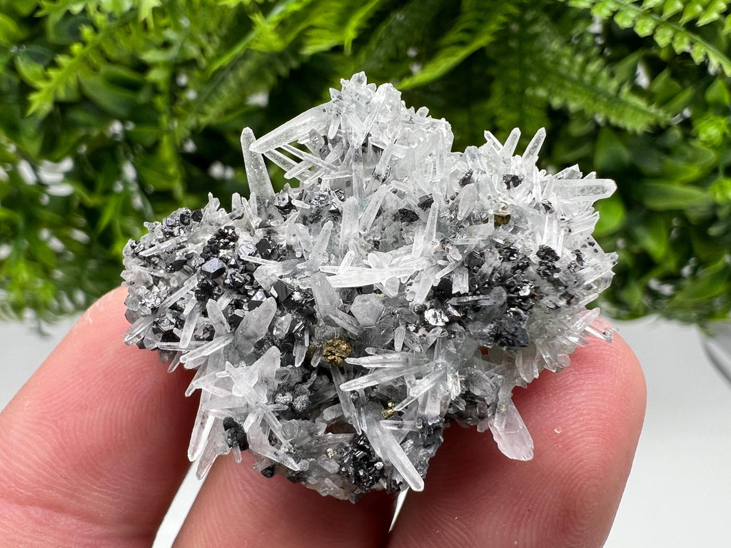 Sphalerite Chalcopyrite on Green Quartz with Hematite, Bulgaria Mineral Specimen