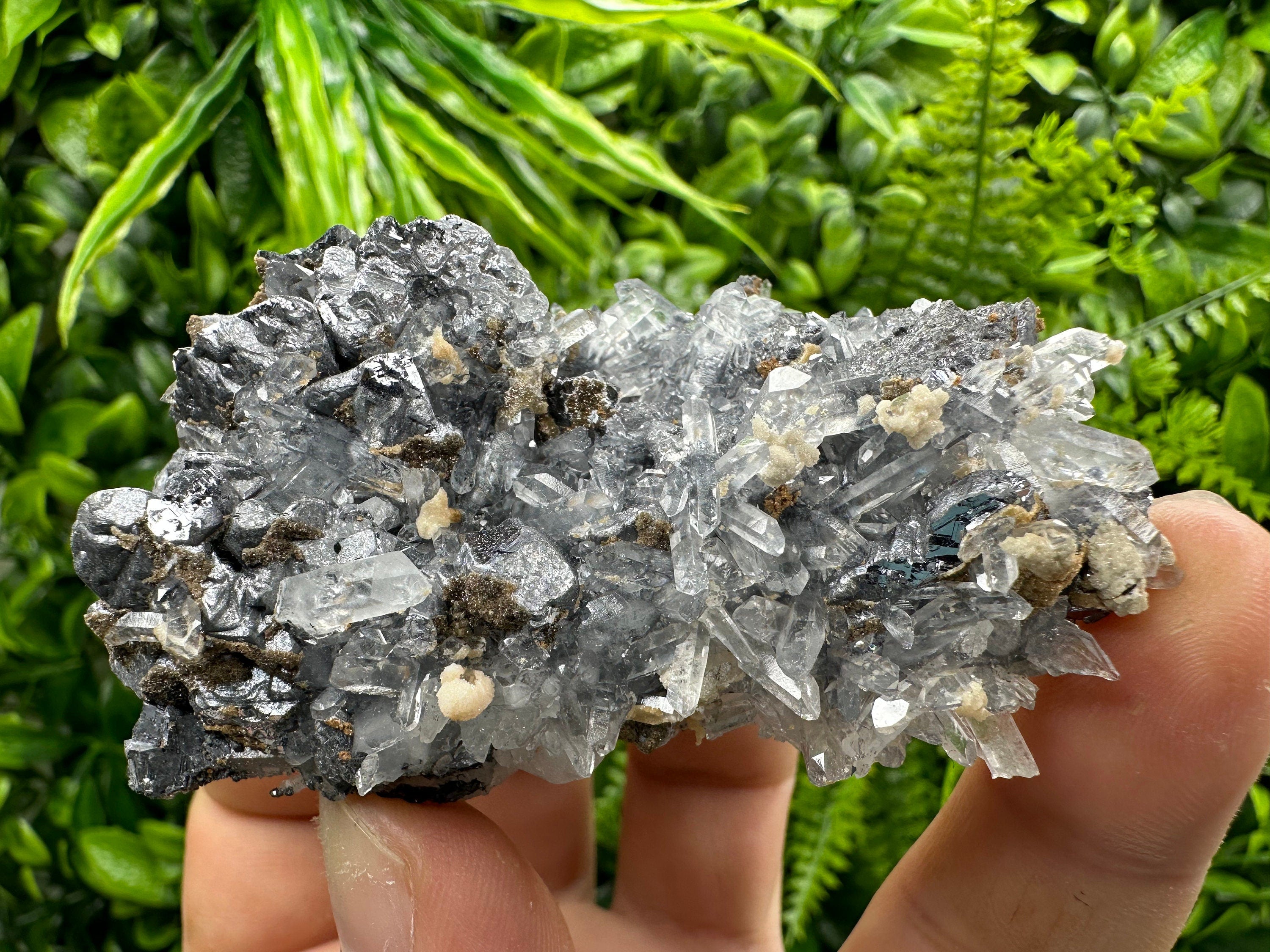 Spinel Galena on Transparent Quartz Mineral Specimen