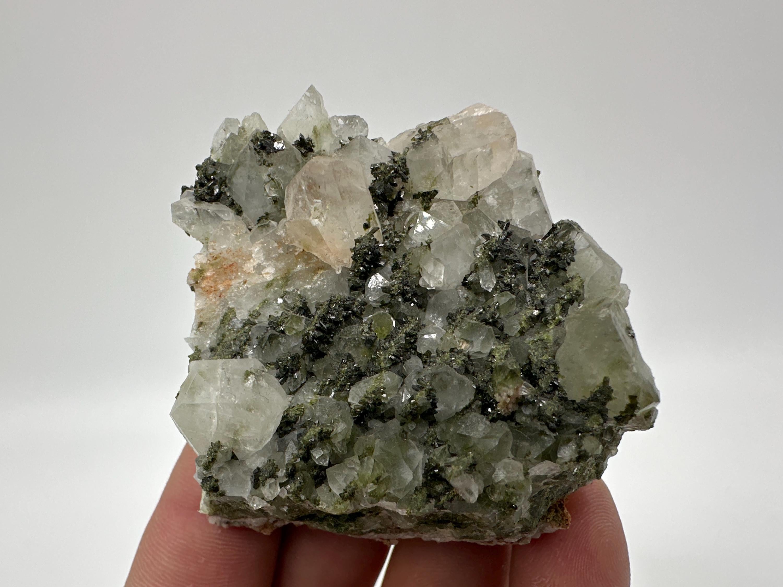 Rare Green Epidote with Quartz Crystals: Eastern Anatolian Mineral Decor