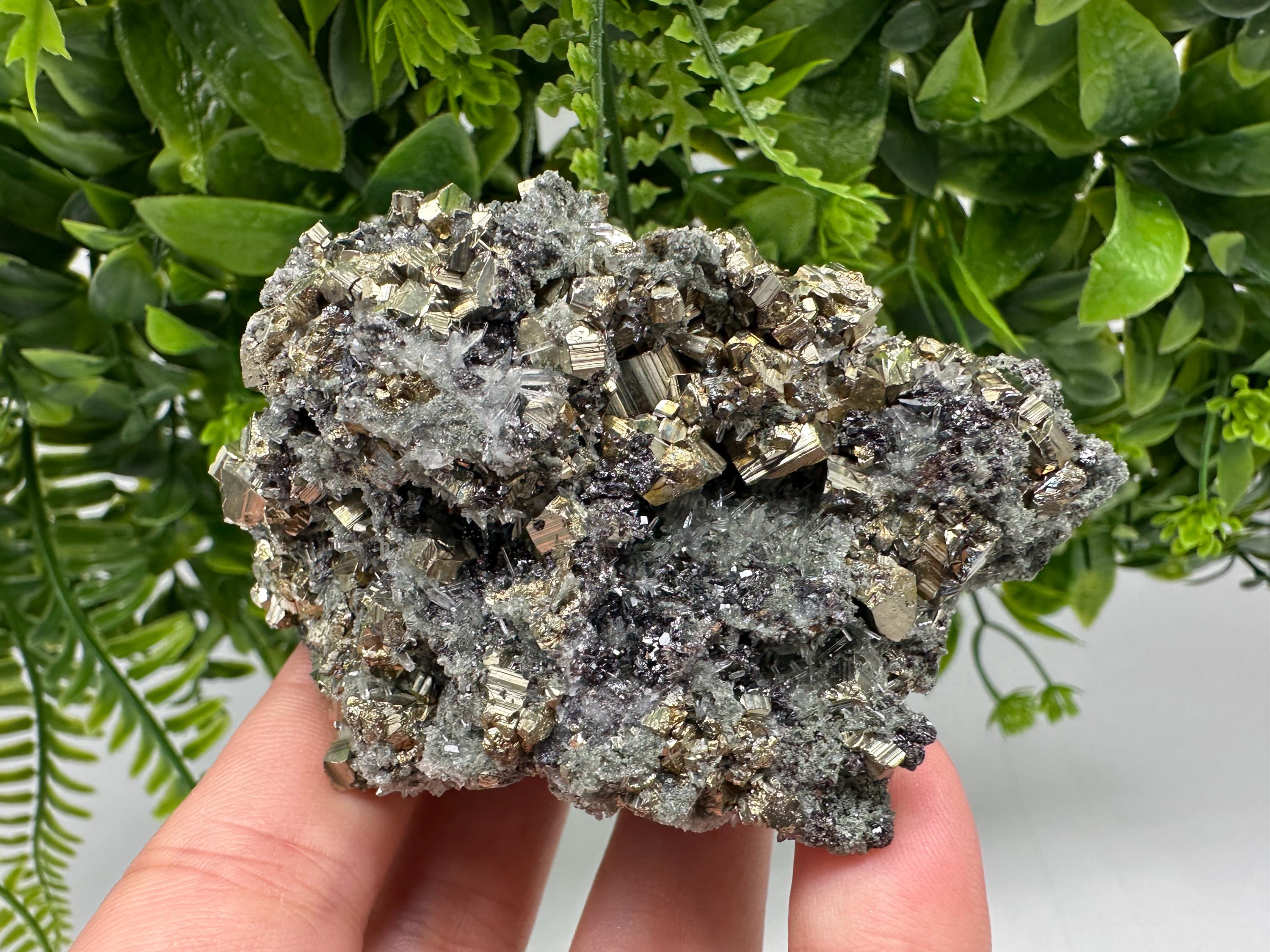 Pyrite on Green Quartz: Rare Mineral Specimen, Borieva Mine