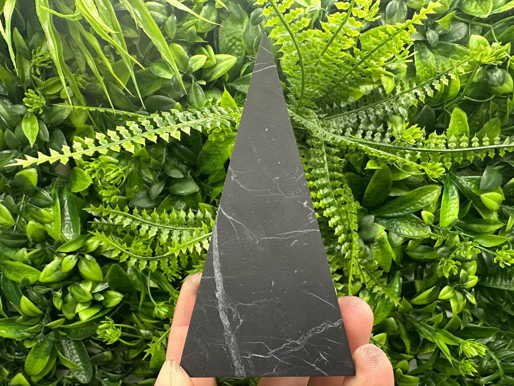 Shungite Crystal Pyramid (12cm): EMF & 5G Protection, Healing Stone