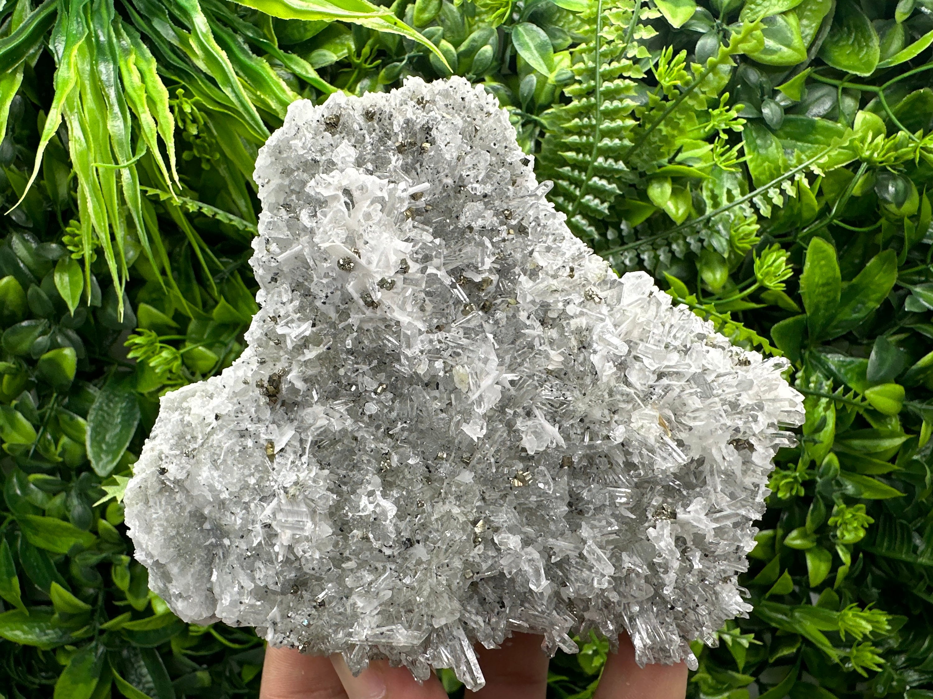 Calcite Pyrite on Quartz Crystal, Borieva Bulgaria Mineral Specimen