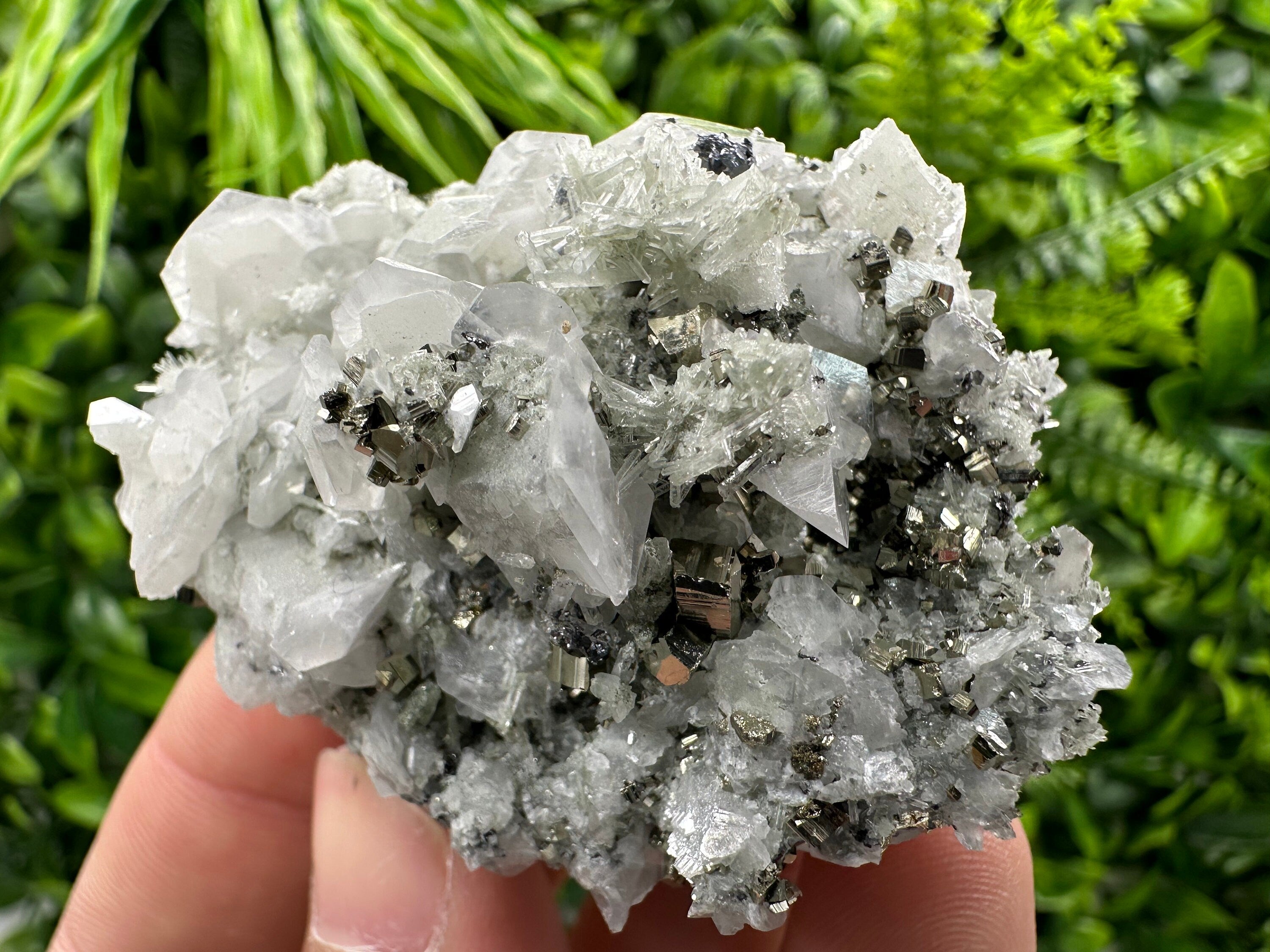 Pyrite Calcite on Quartz: Natural Mineral Specimen, Bulgaria