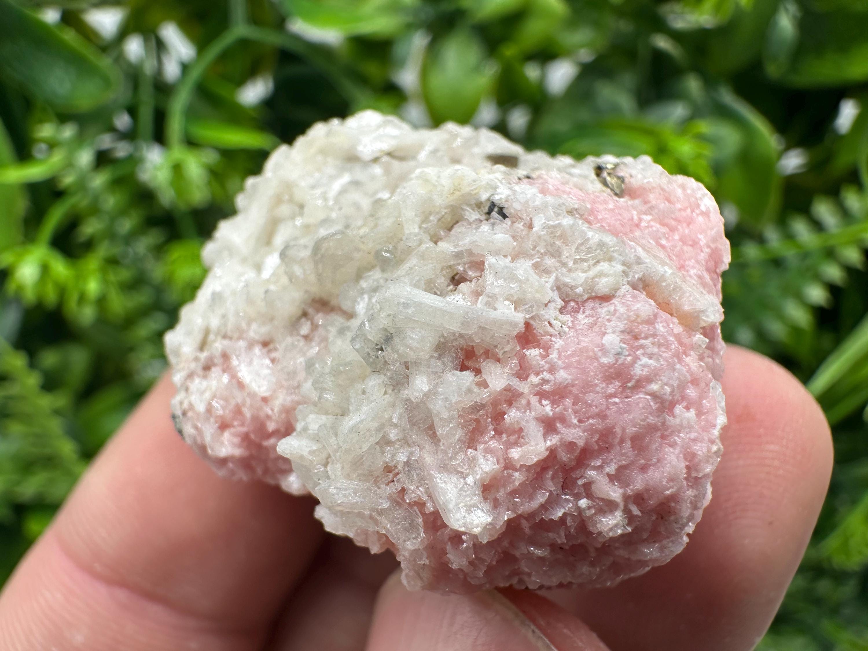 Rhodochrosite on Quartz Crystal, Starnica Mine, Bulgaria