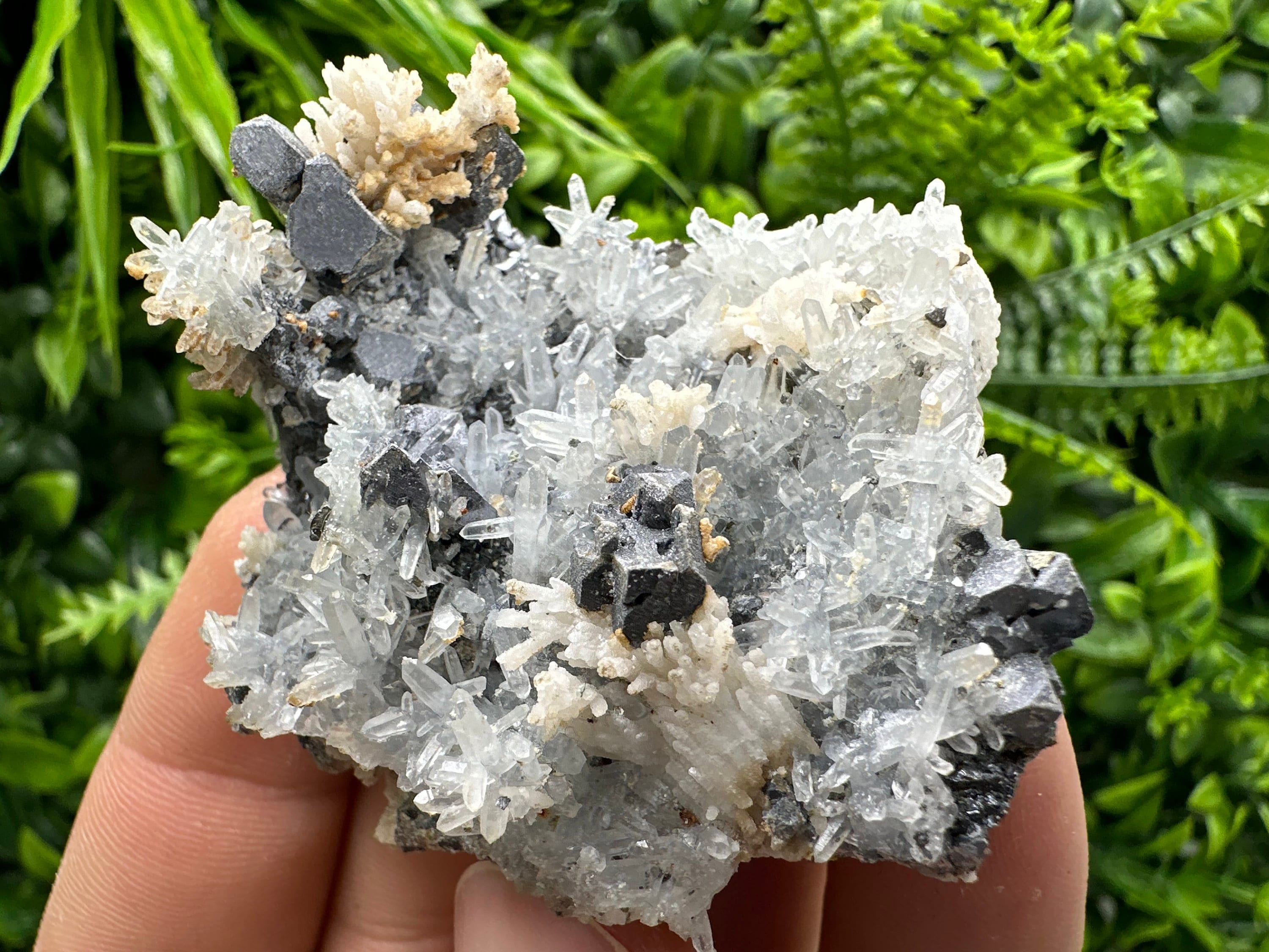 Galena Sphalerite Calcite on Quartz Cluster, Bulgaria Mineral Specimen