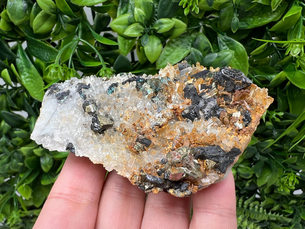 Wonderful Rainbow pyrite,Sphalerite on needles Quartz,natural minerals souvenir crystal gift collection stone,home decor Borieva Bulgaria