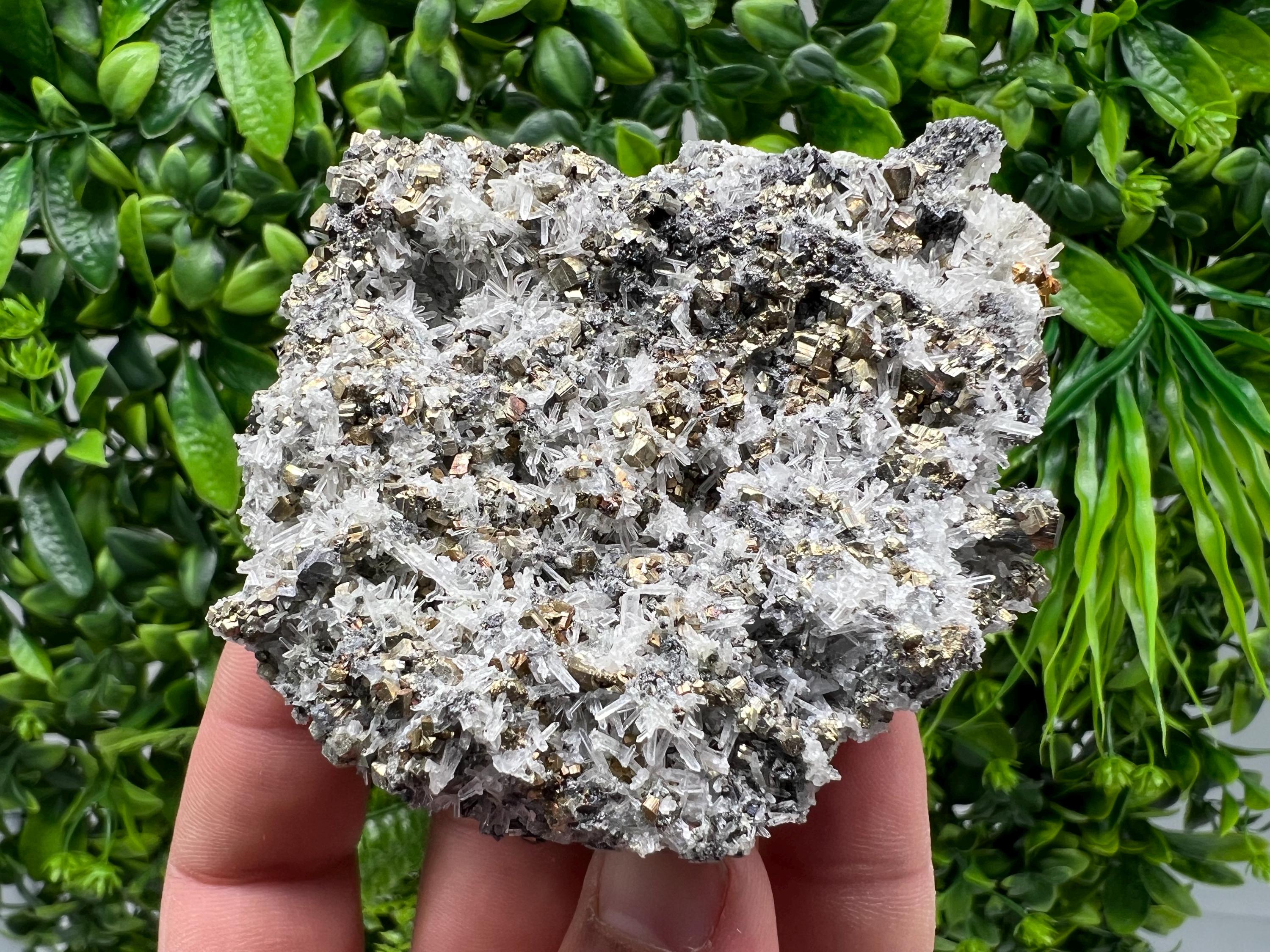 Rainbow Pyrite on Quartz with Oxide, Natural Bulgaria Crystal Souvenir