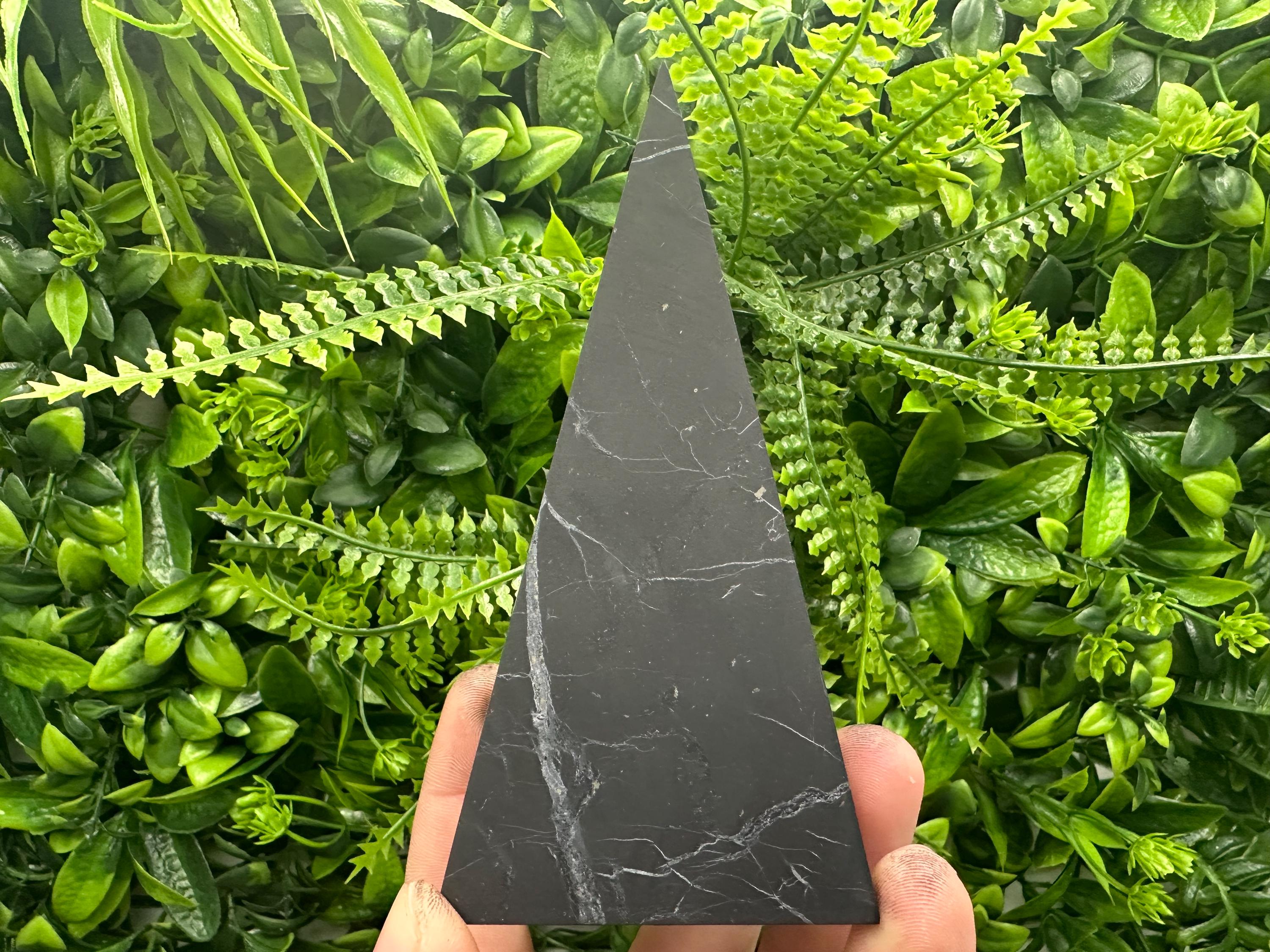 Shungite Crystal Pyramid (12cm): EMF & 5G Protection, Healing Stone