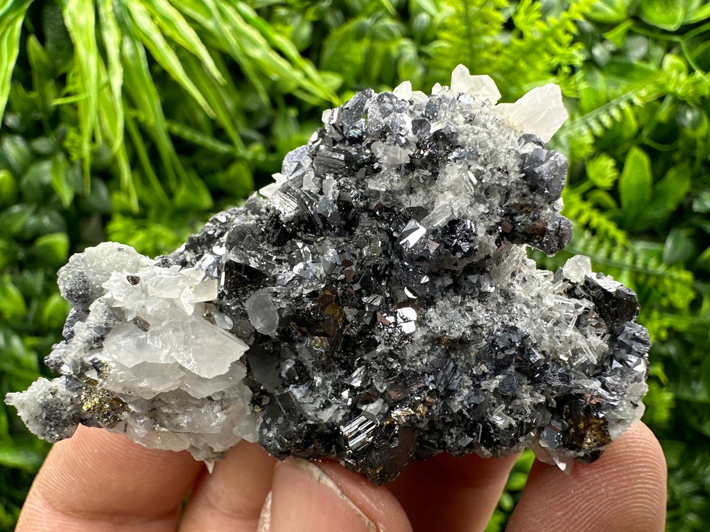 Shiny Galena, Sphalerite, Calcite on Quartz, Bulgaria Mineral Specimen