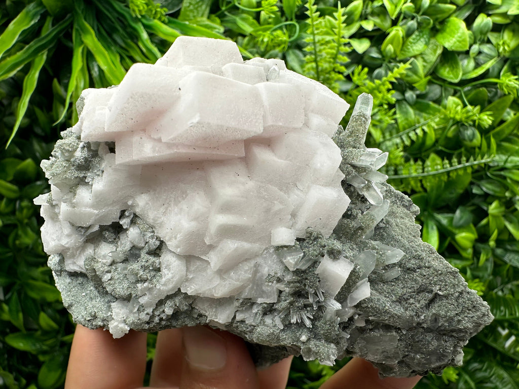 Mangano Calcite on Quartz with Chlorite, Borieva Mine Mineral Specimen
