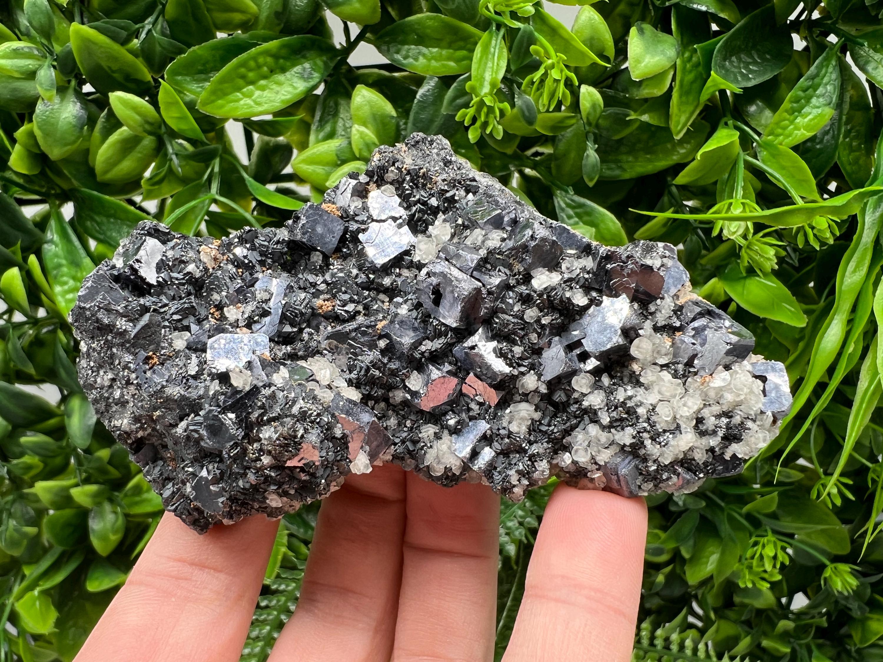 Wonderful Shiny Galena,Chalcopyrite on Calcite From Borieva mine,Bulgaria,Natural,collection mineral specimen,gift,home decor crystal,clust
