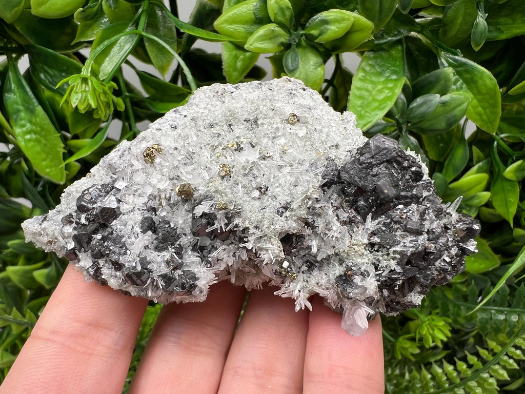 Wonderful melted Galena,Sphalerite calcite Pyrite on Quartz from Borieva mine Madan Bulgaria natural minerals souvenir crystal home decor cr