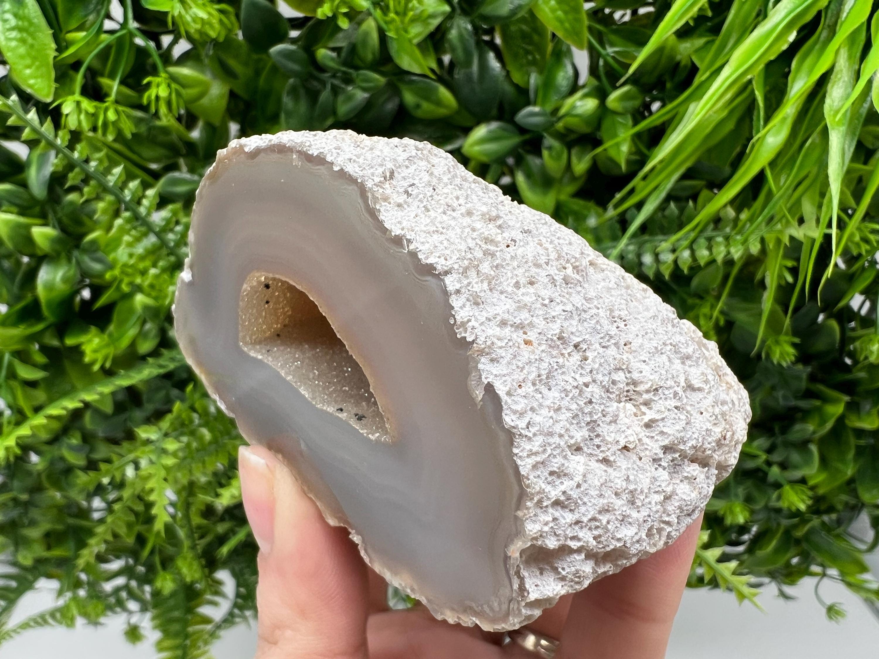 Natural Agate Geode: Blue Quartz Crystal Druzy