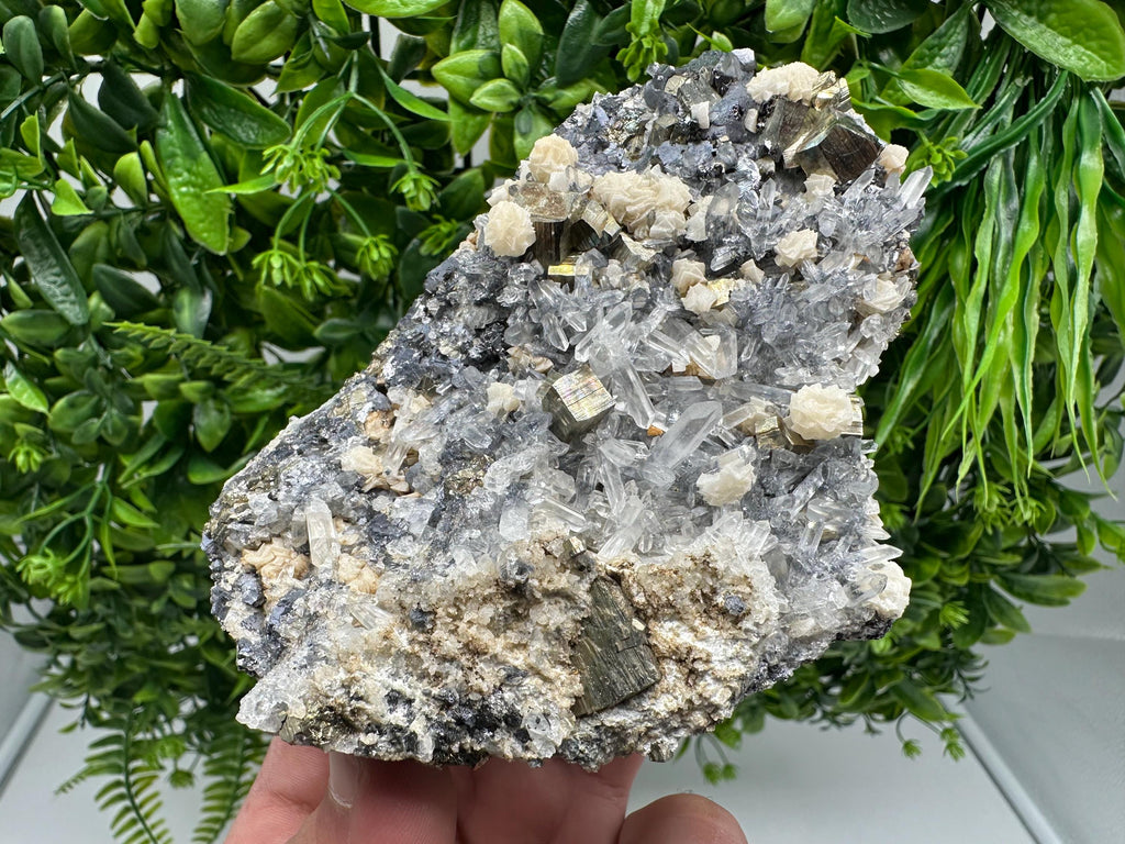 Pyrite Quartz Calcite Mineral Specimen, Bulgaria Home Decor Stone