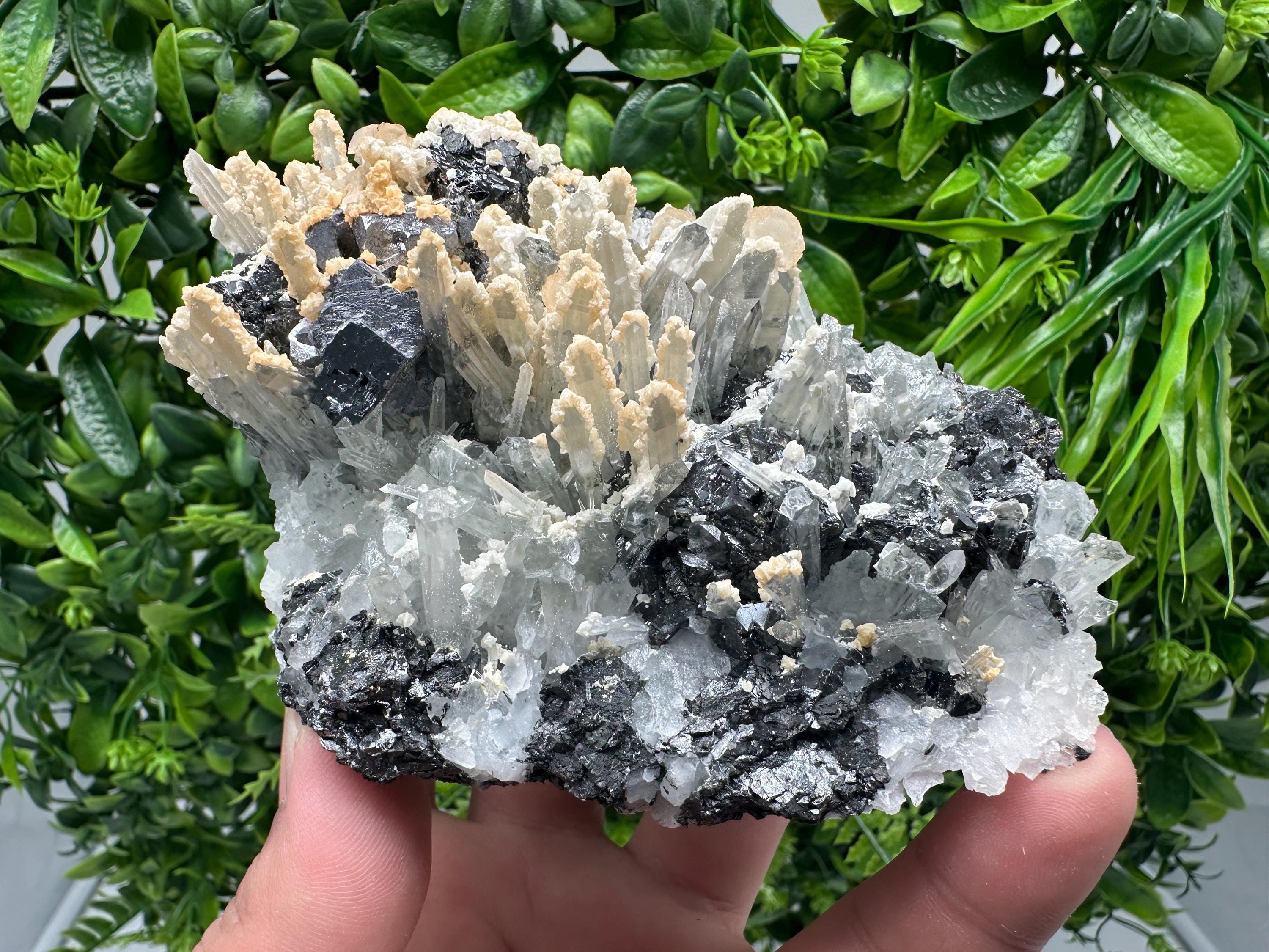 Amazing Galena spinel law on Quartz whit Siderite,from Krushev dol mine,Bulgaria,natural,collection mineral specimen,home decor crystal,souv